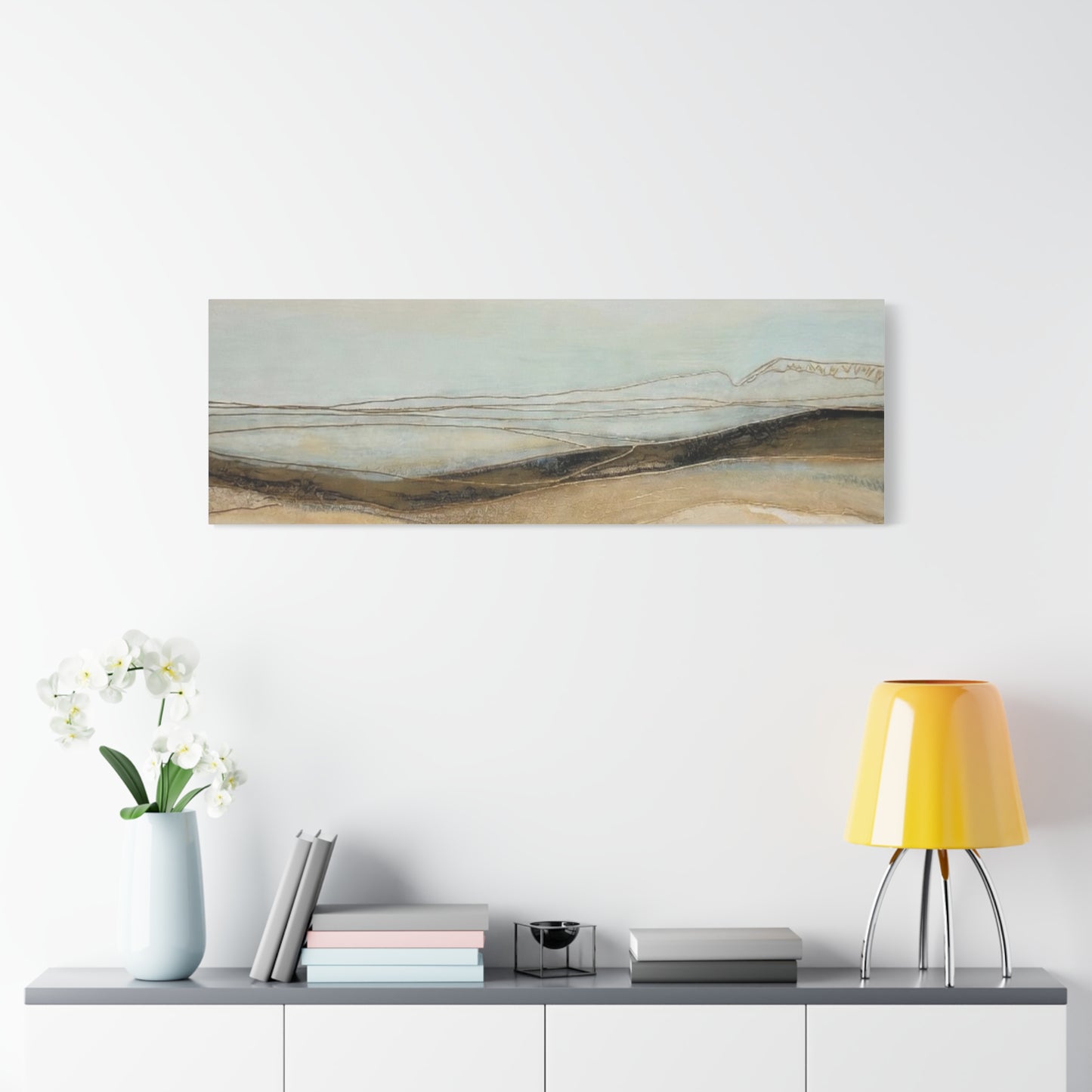 Abstract Coastal Landscape Matte Canvas Wall Art — Neutral Beach Waves Stretched Canvas