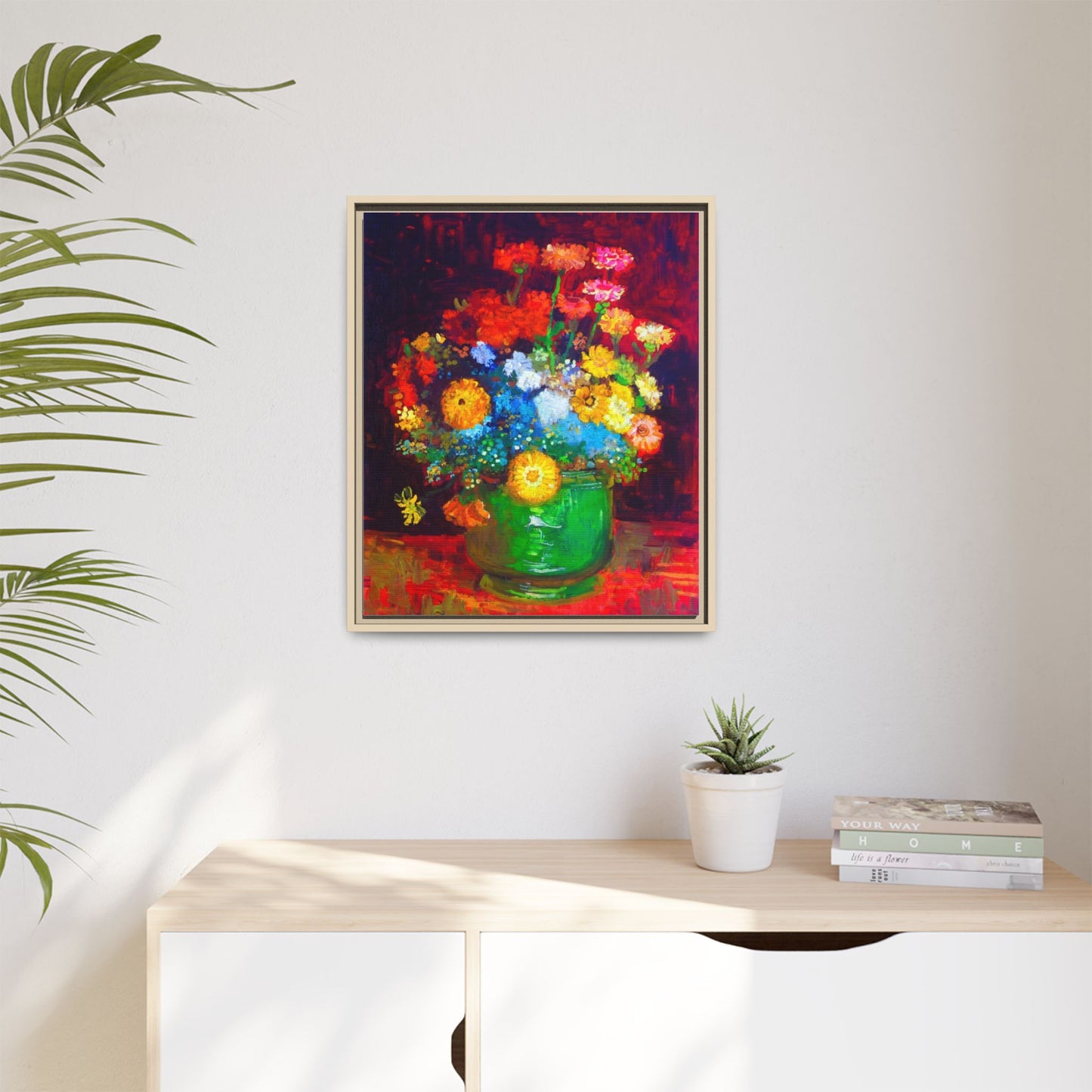 Framed Floral Canvas Print — Colorful Bouquet Wall Art