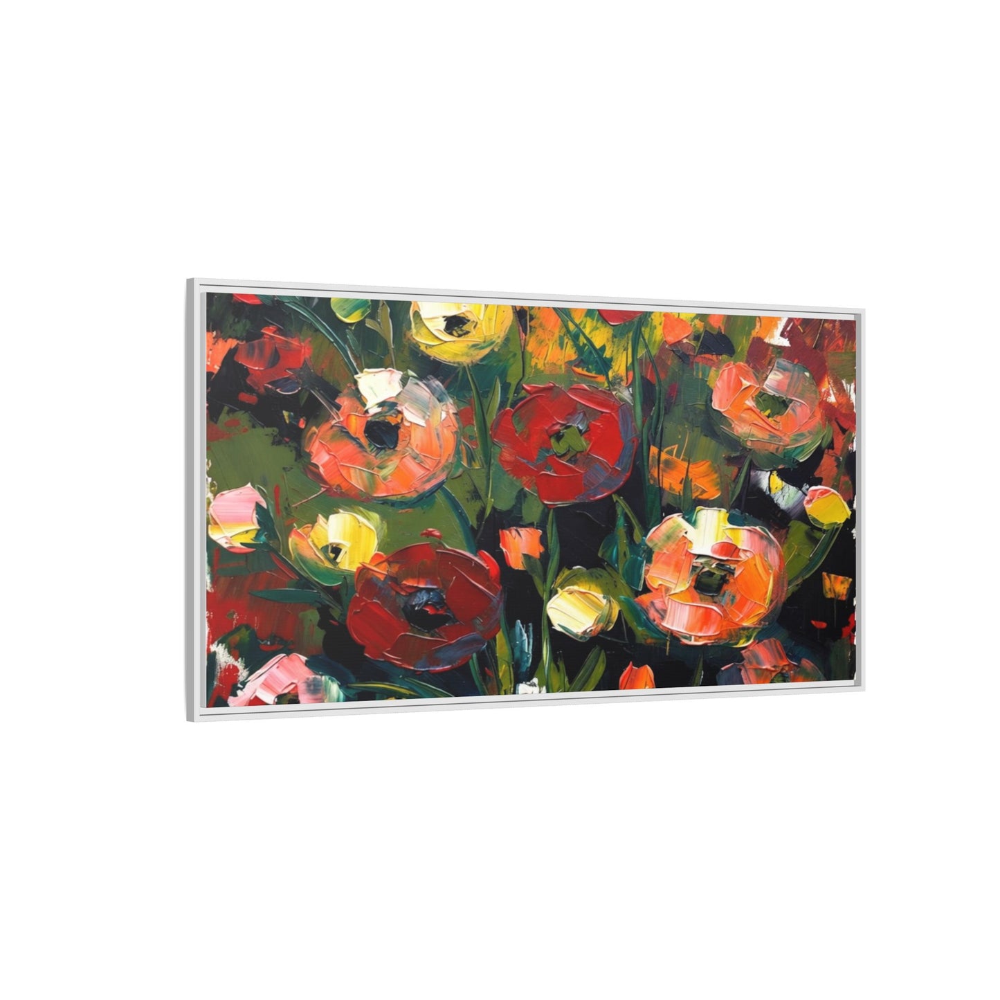 Framed Floral Canvas Print — Vibrant Abstract Poppies Wall Art