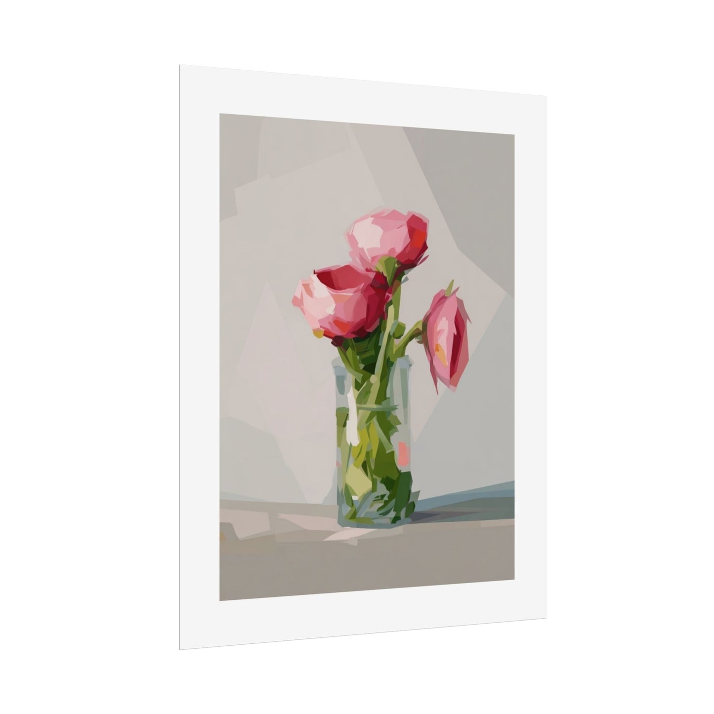 Floral Still Life Poster — Pink Roses in Vase Rolled Art Print
