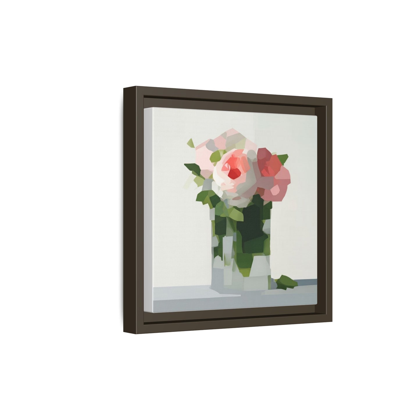 Framed Floral Canvas Print — Modern Pink Roses Still Life