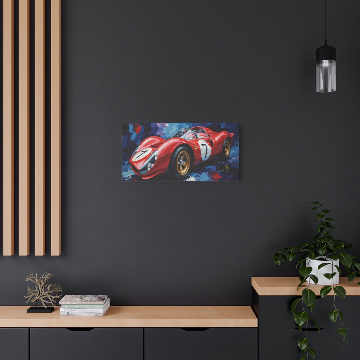 Vintage Ferrari Racing Car Canvas Print — Red Classic Sports Car Artwork (Matte Stretched)