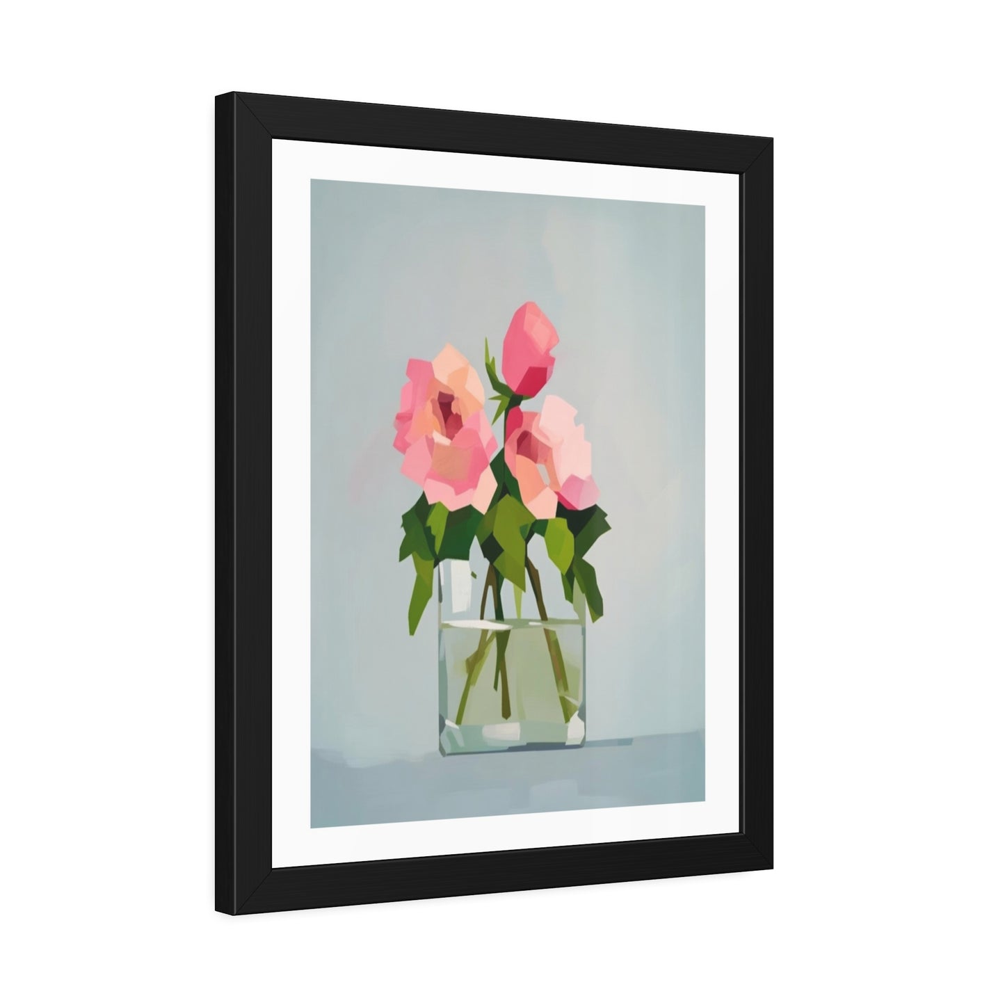 Framed Floral Poster — Pink Rose Vase Wall Art