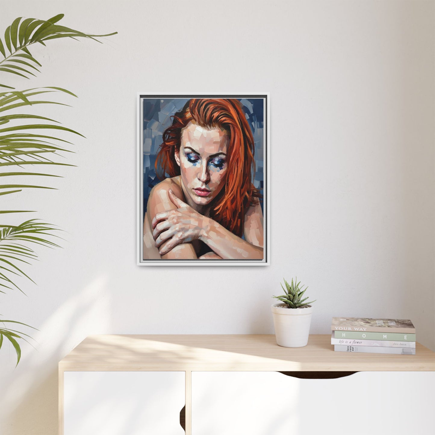 Framed Matte Canvas Art – Contemplative Redhead Portrait