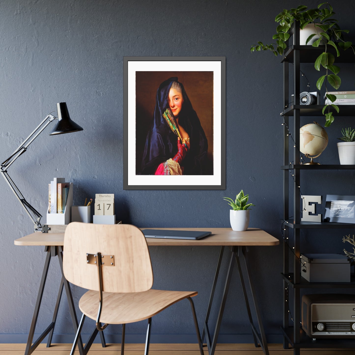Framed Art Print — Woman with Fan Vintage Portrait Poster