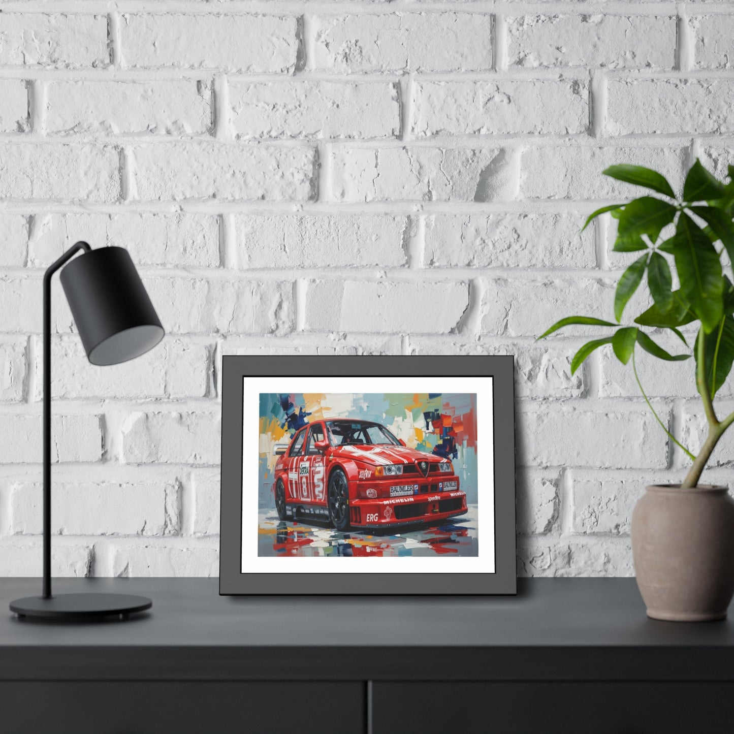 Race Car Framed Poster — Retro Red Racing Alfa Artwork
