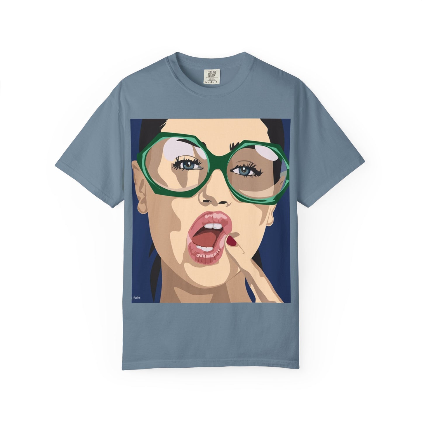 Pop Art Woman Graphic T‑Shirt — Retro Chic Green Glasses Design