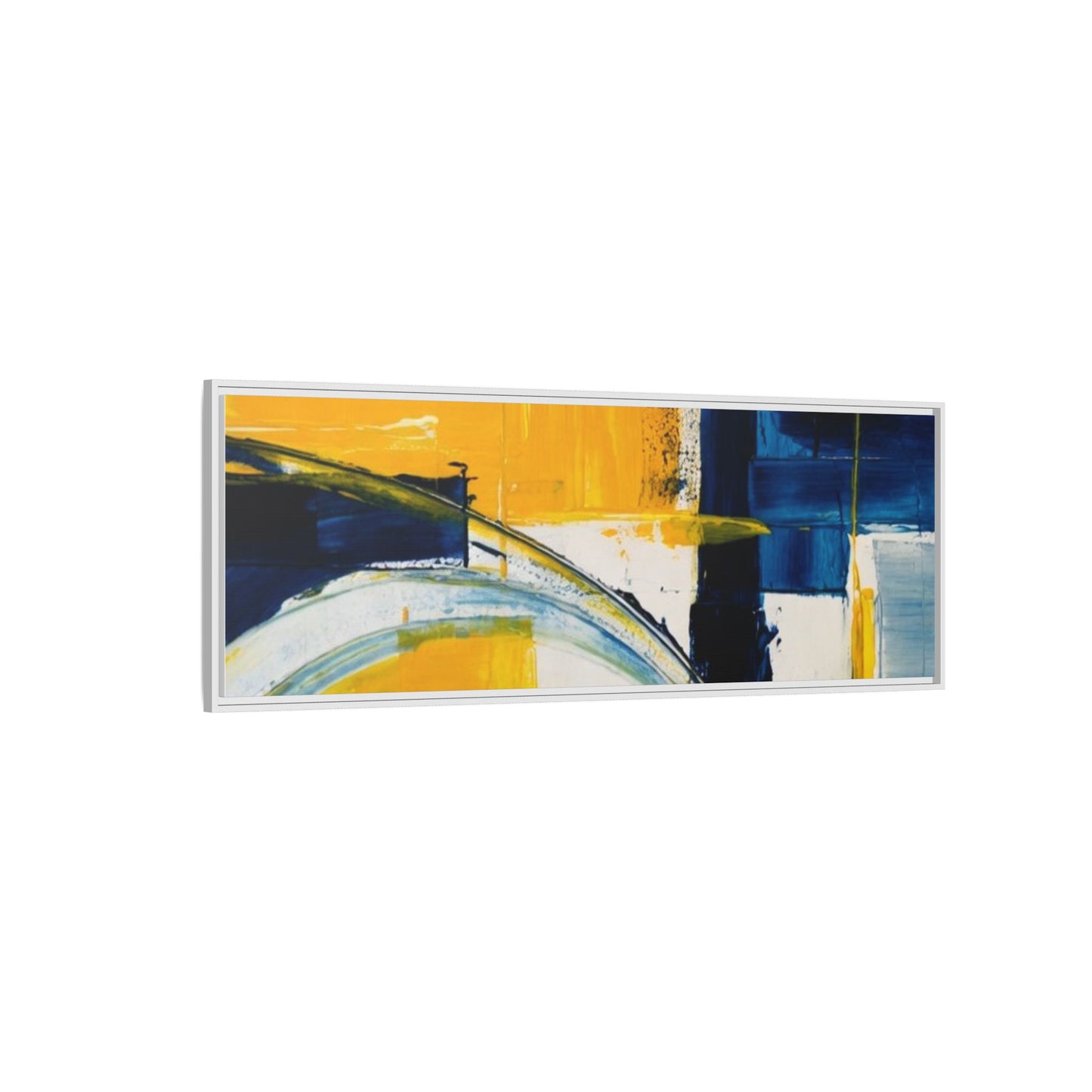 Abstract Yellow & Blue Framed Canvas Wall Art — Modern Matte Canvas Print