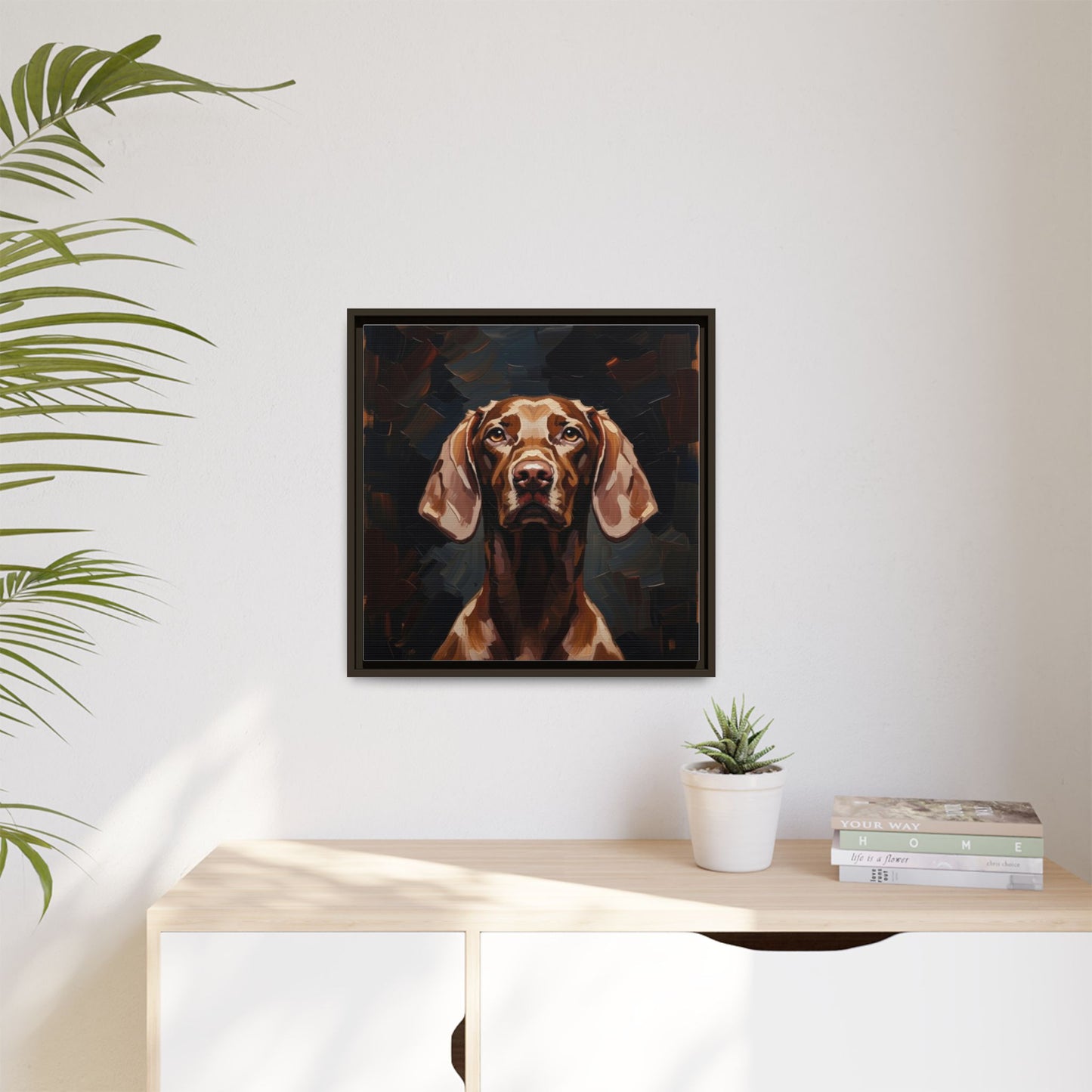 Framed Matte Canvas Dog Portrait – Brown Vizsla Wall Art