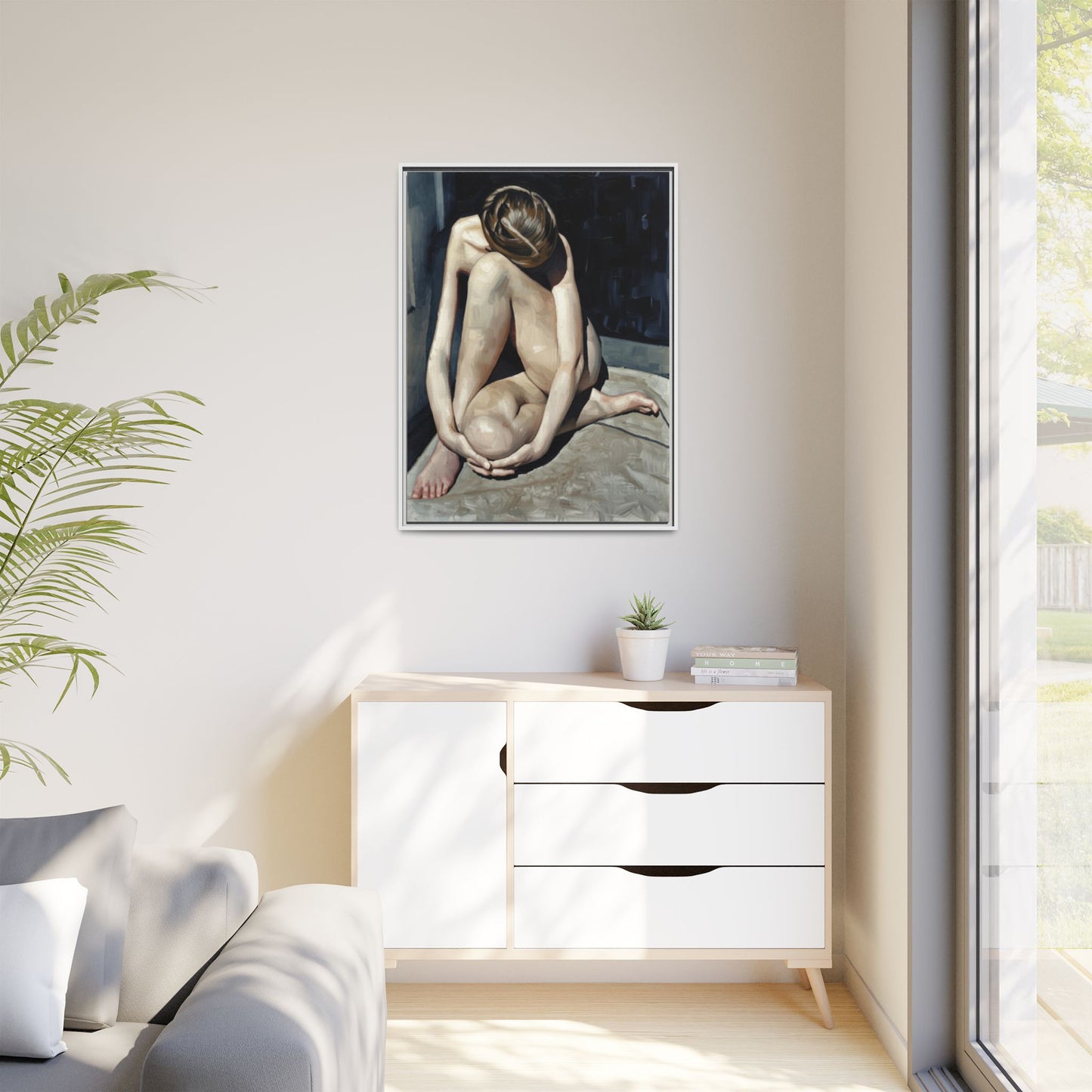 Framed Matte Canvas Print Contemplative Nude Figure Art