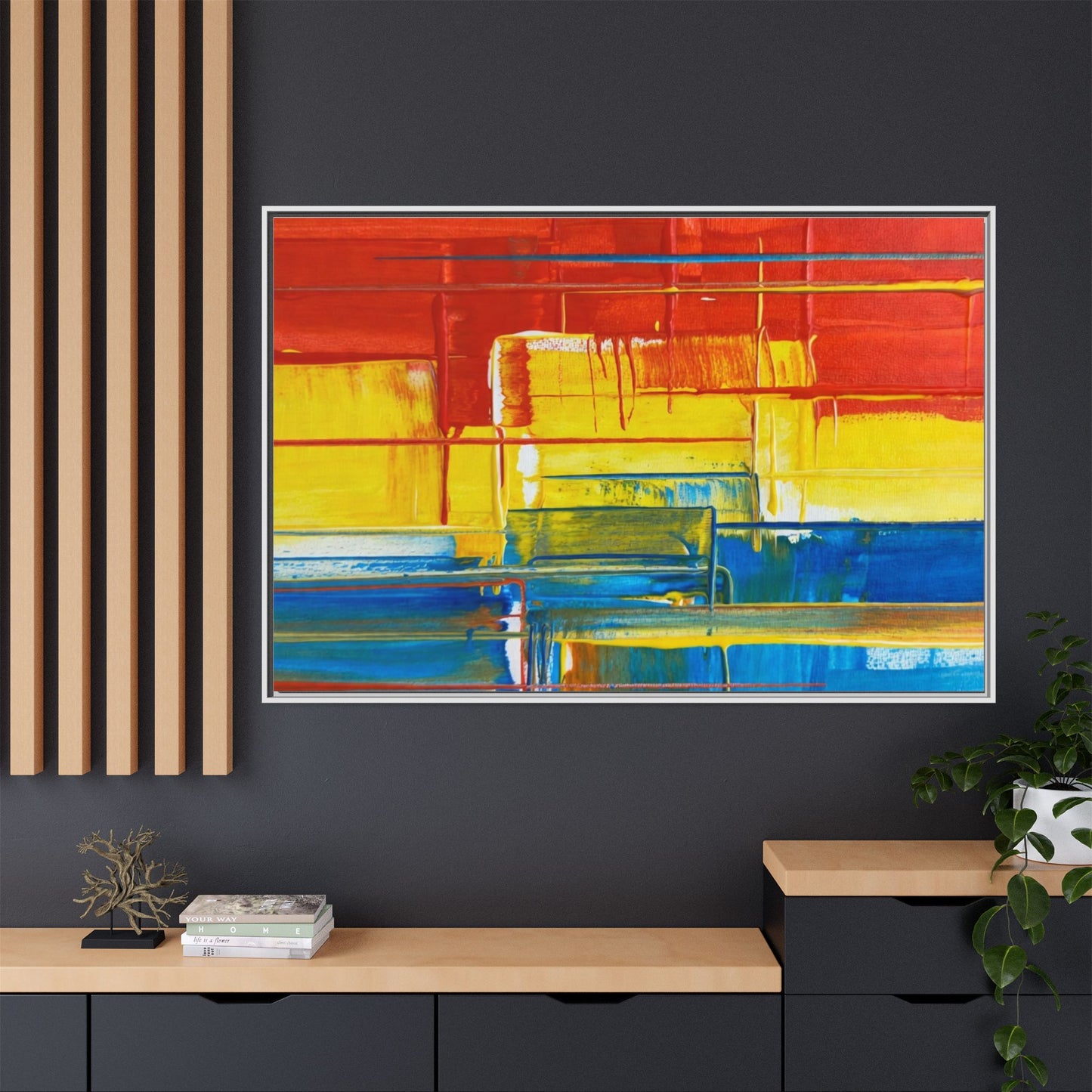 Abstract Multi-Color Framed Canvas Art — Modern Geometric Wall Decor