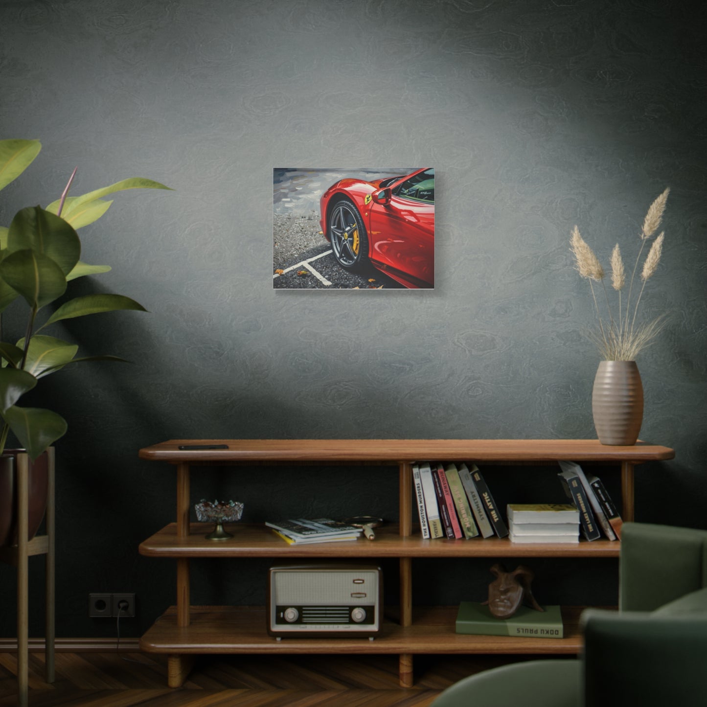 Red Sports Car Canvas Print — Ferrari Wheel Close-Up Matte Stretched Wall Art