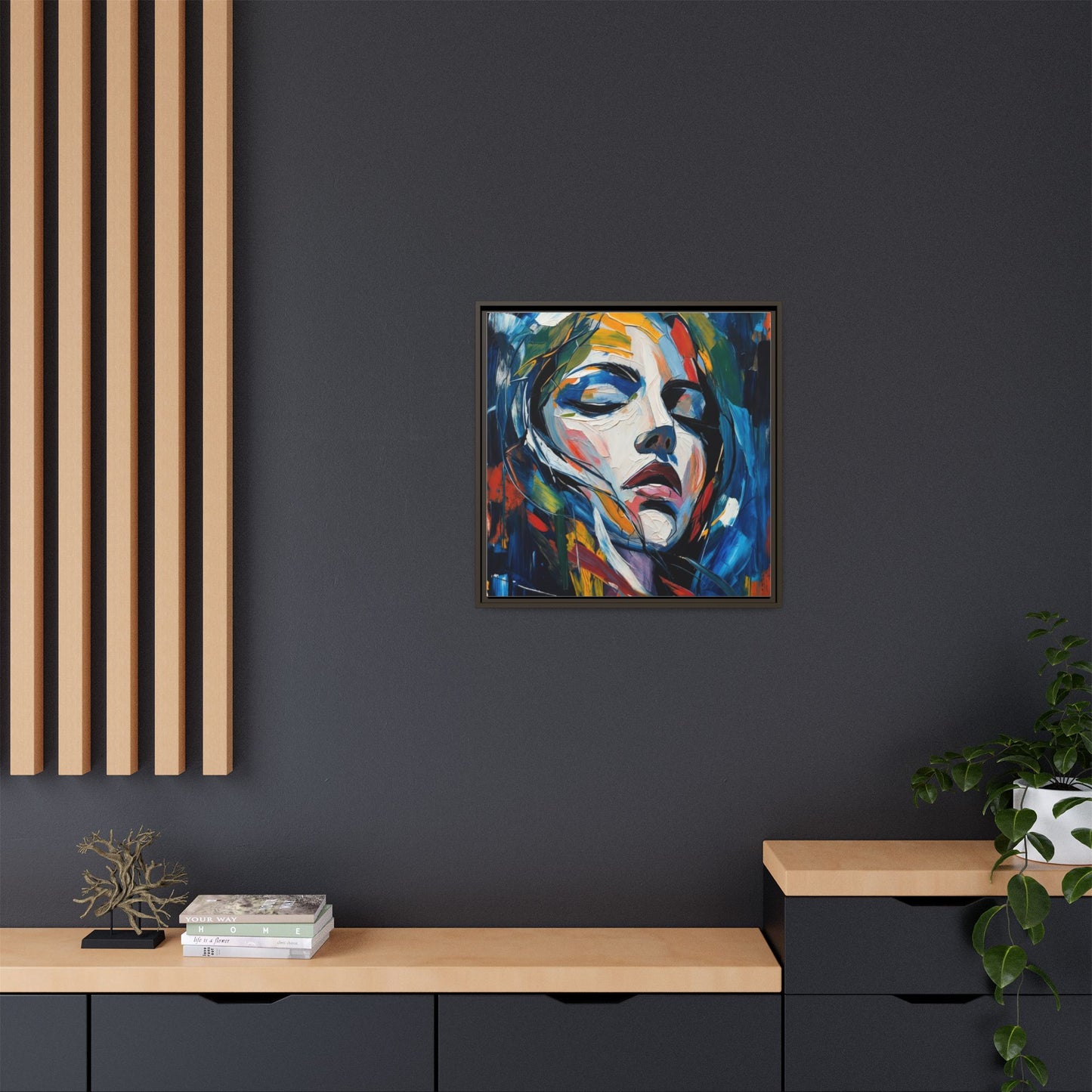 Abstract Colorful Woman Portrait — Framed Matte Canvas Wall Art