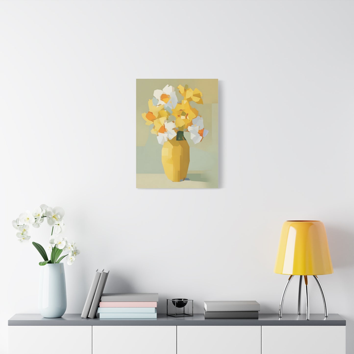 Yellow Vase Floral Canvas Print — Modern Abstract Daffodil Wall Art