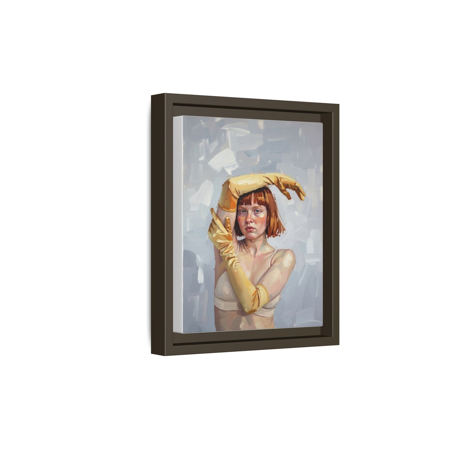 Contemporary Portrait Canvas Print — Woman with Yellow Gloves (Framed Matte)
