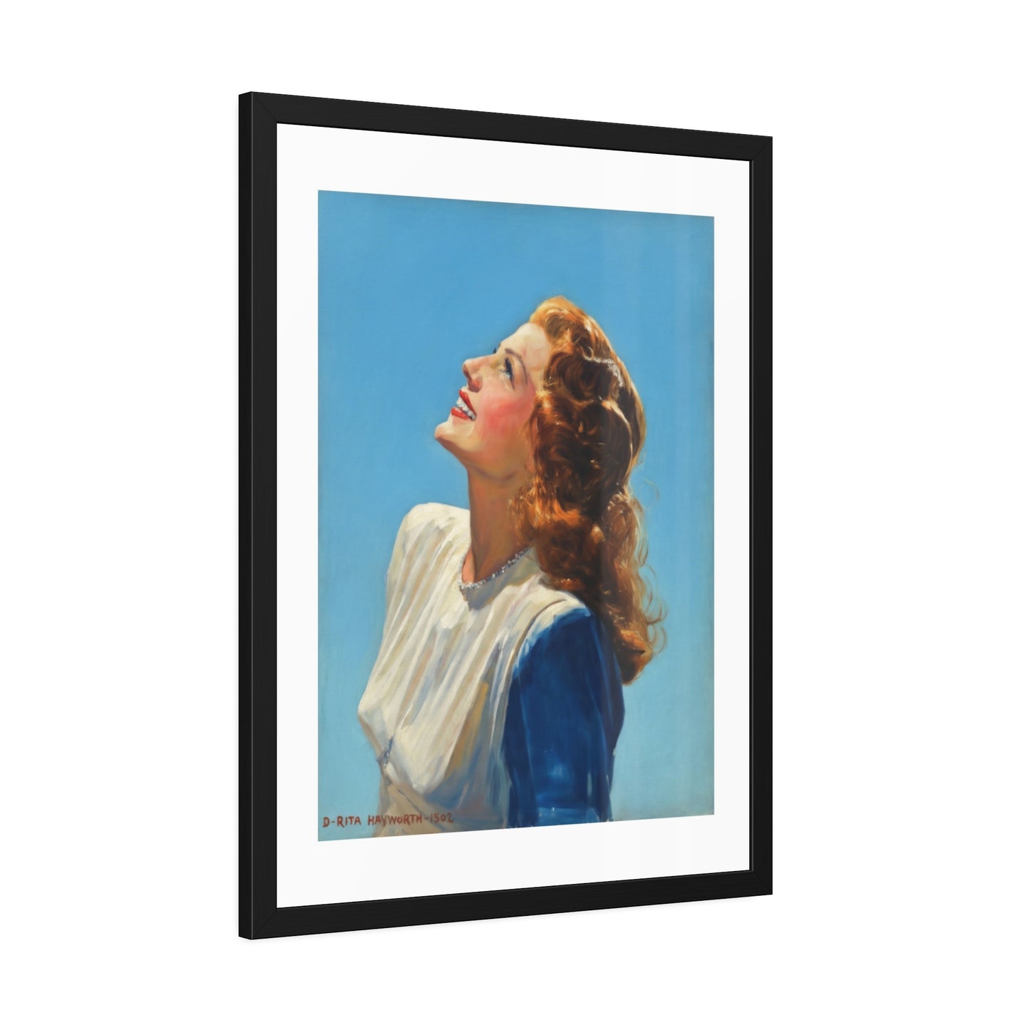 Vintage Rita Hayworth Looking Up Framed Art Print — Retro Mid-century Poster