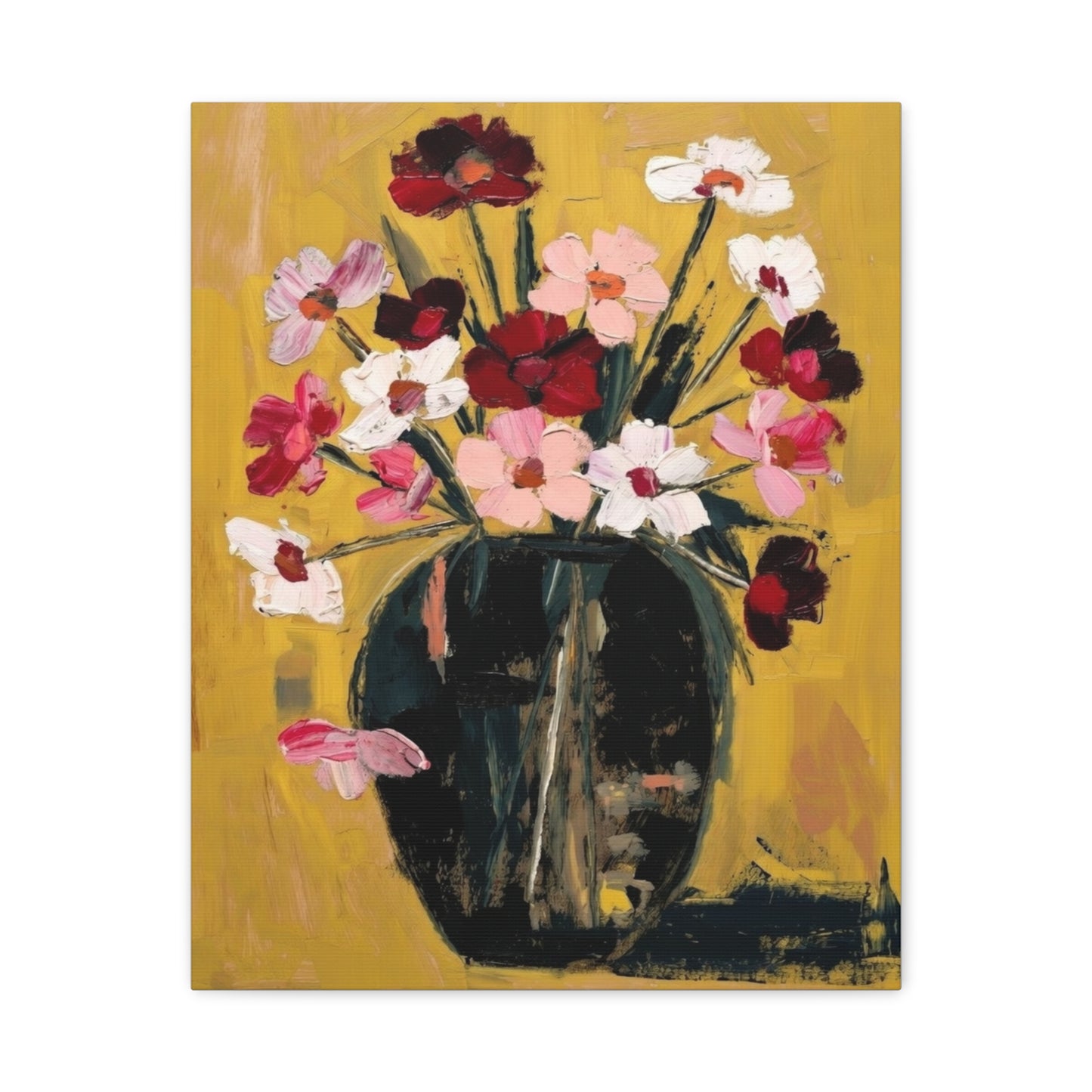 Floral Still Life Canvas Print  Pink & Red Wildflowers in Vase