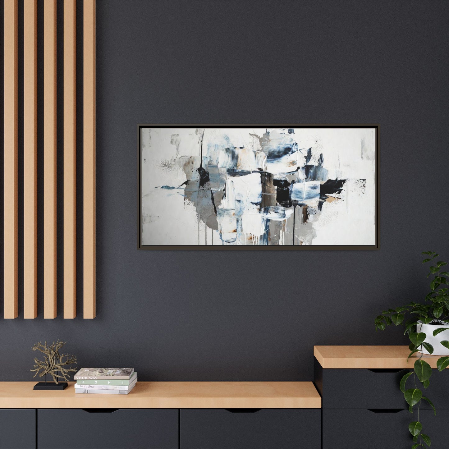 Framed Abstract Canvas Art — Blue Neutral Modern Wall Print