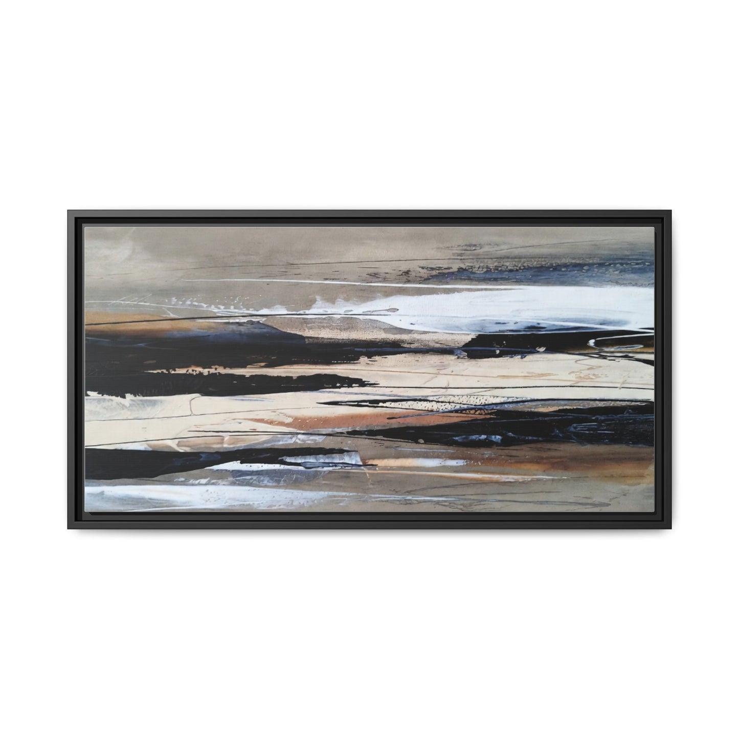 Abstract Seascape Matte Canvas Framed Wall Art — Neutral Coastal Landscape