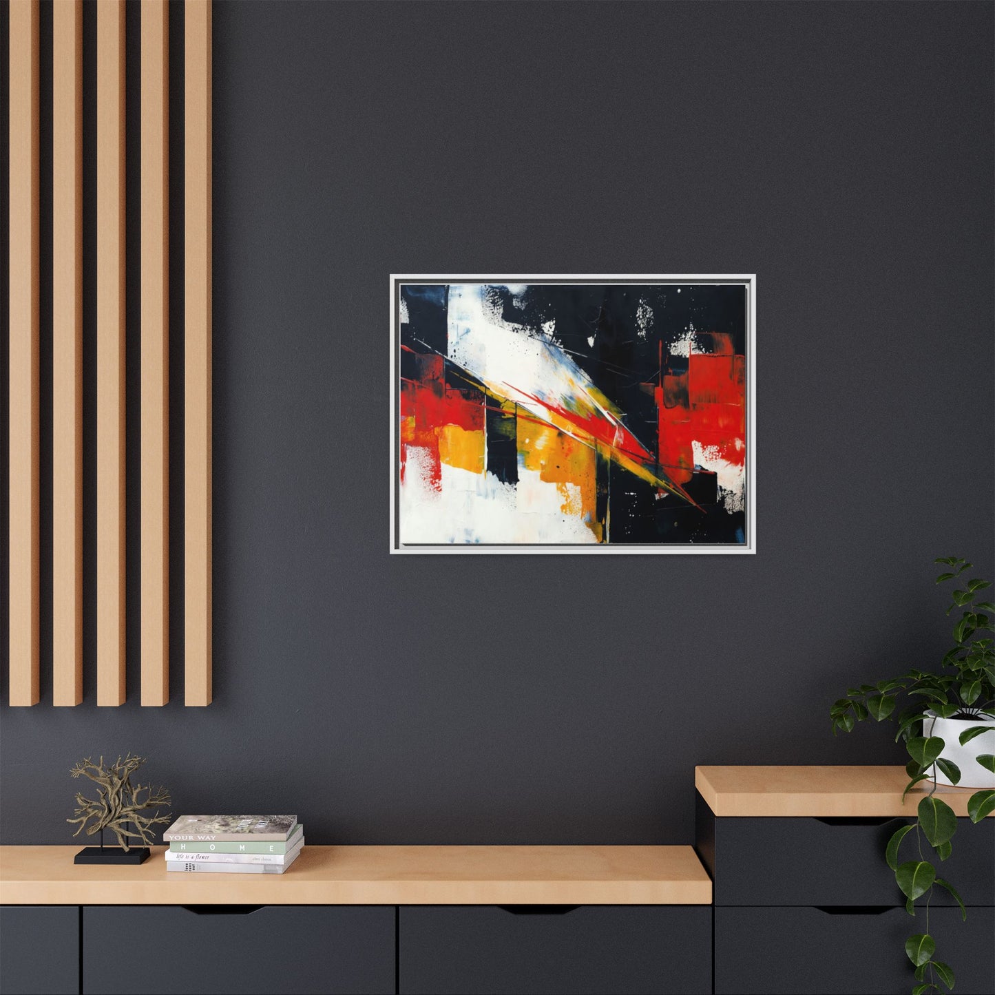 Abstract Red & Black Framed Canvas Print — Modern Geometric Wall Art