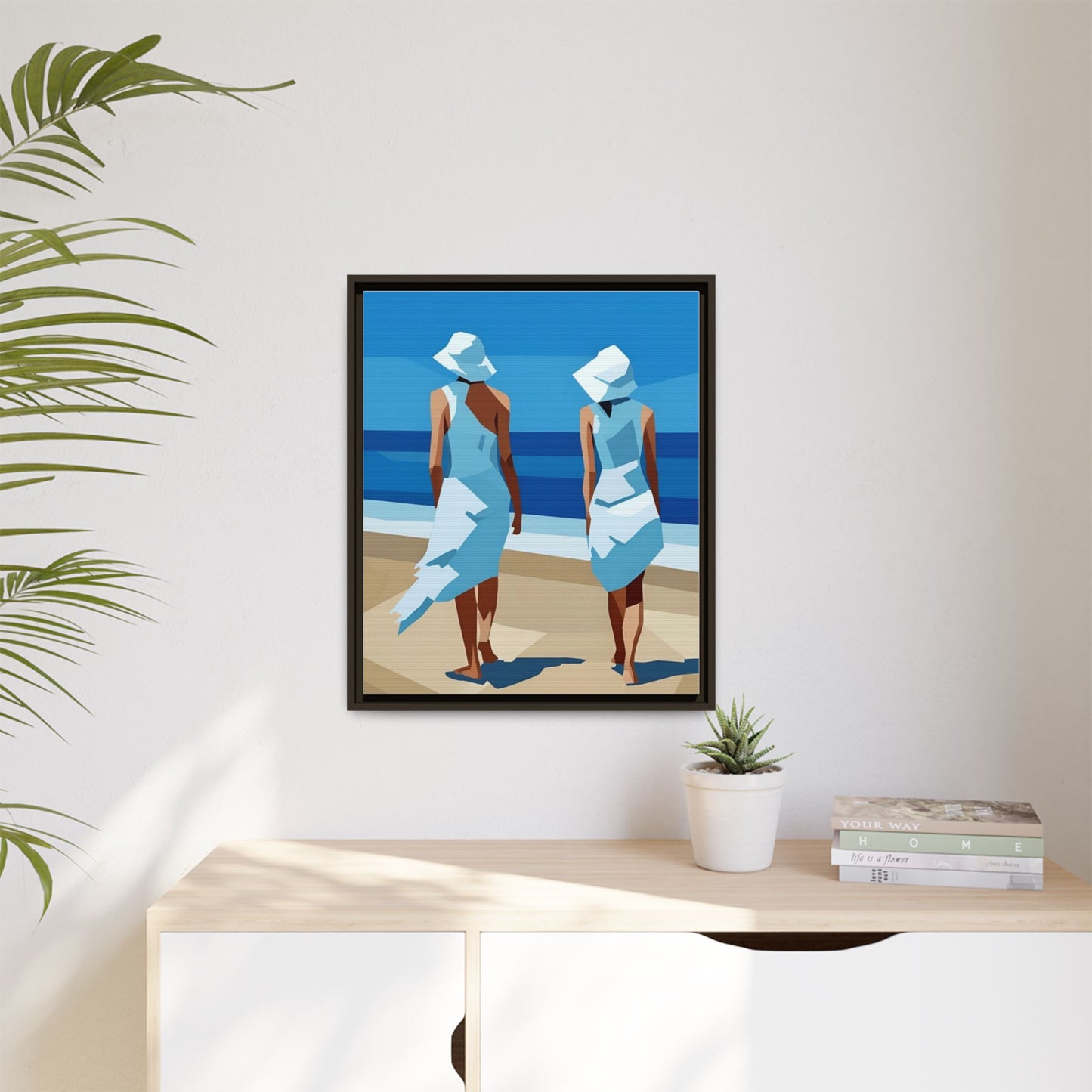 Seaside Stroll Matte Canvas Framed Print — Coastal Beach Art