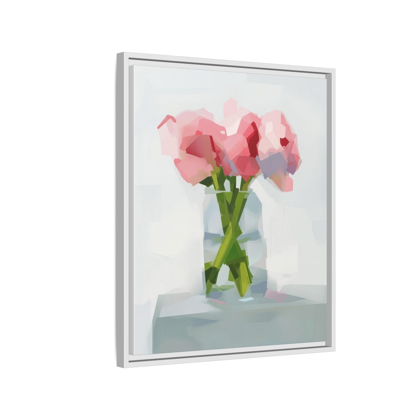 Framed Floral Canvas Art — Pink Peonies in Vase (Matte)