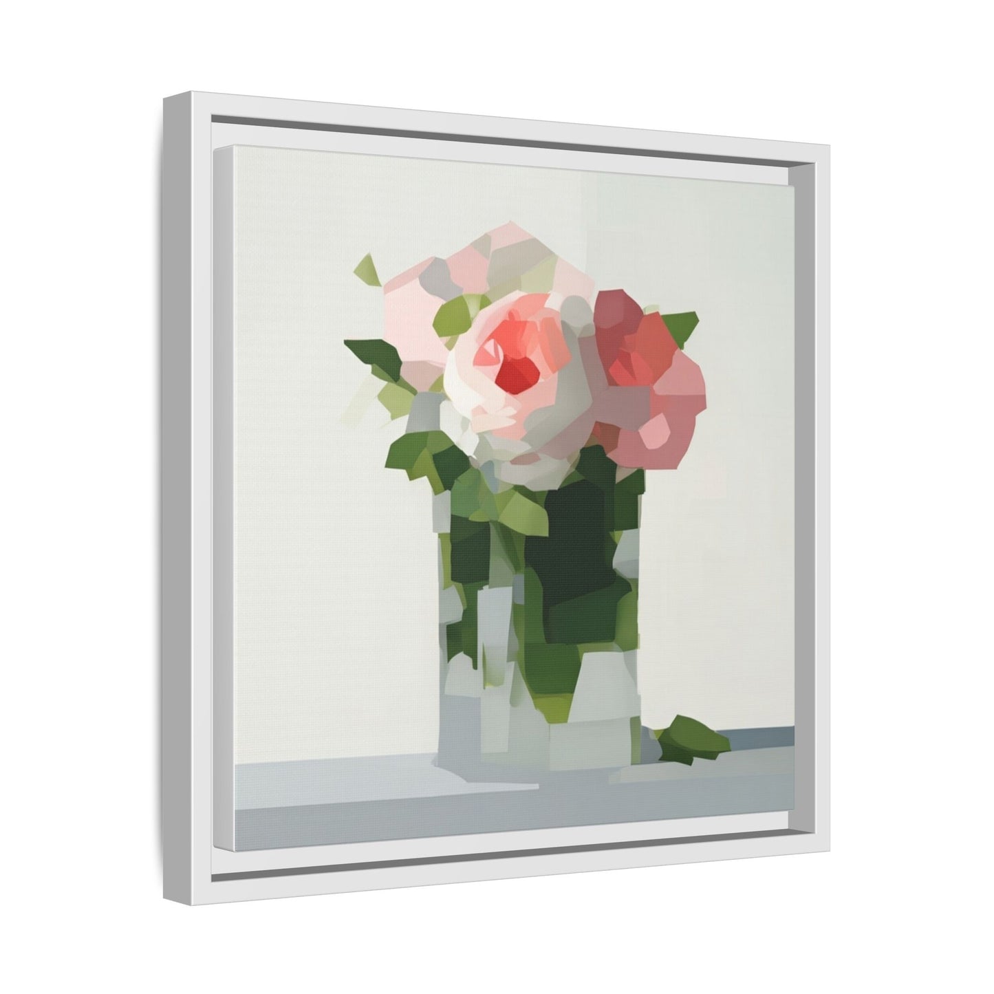Framed Floral Canvas Print — Modern Pink Roses Still Life