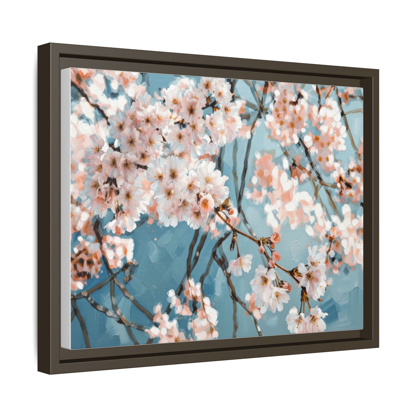 Framed Cherry Blossom Matte Canvas Print — Soft Pink Floral Wall Art