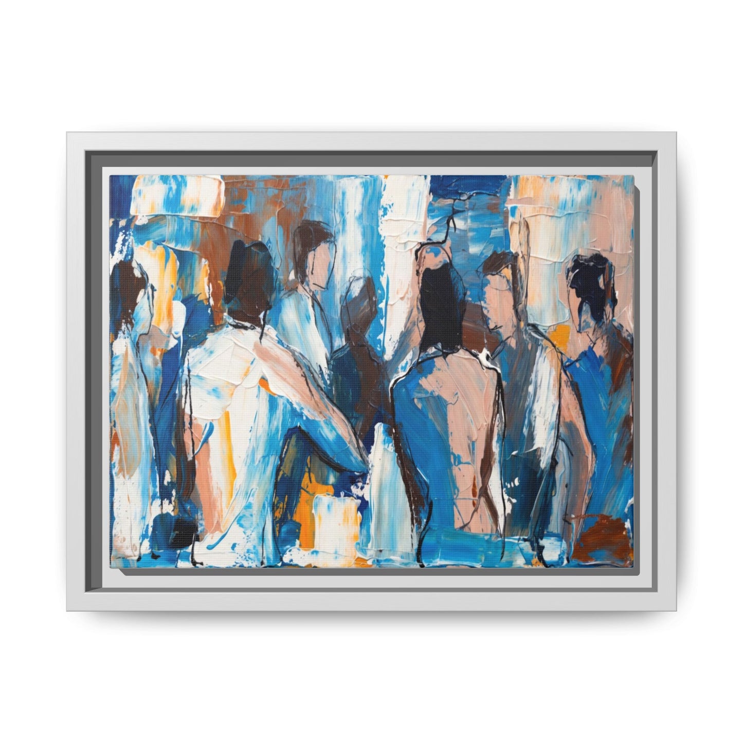 Abstract Coastal Figures Matte Canvas Framed Wall Art