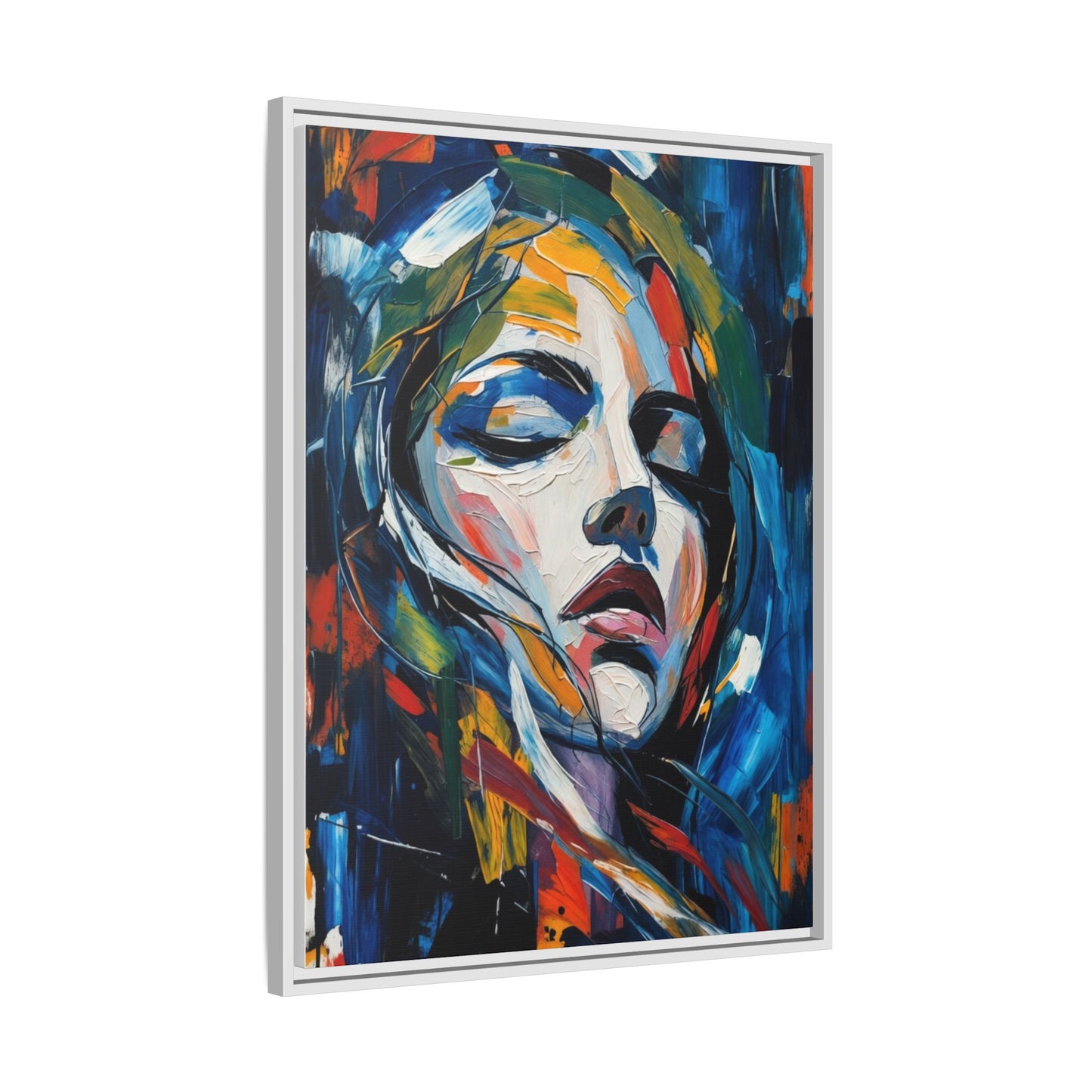 Abstract Colorful Woman Portrait — Framed Matte Canvas Wall Art