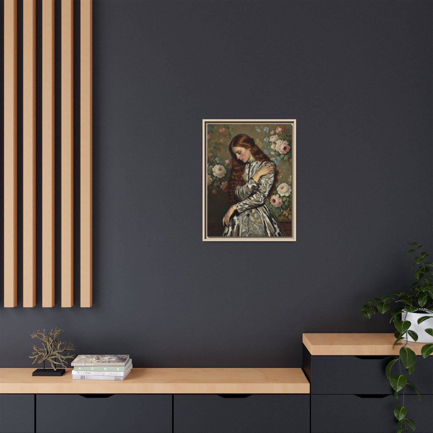 Framed Matte Canvas Art — Vintage Floral Portrait of a Young Woman