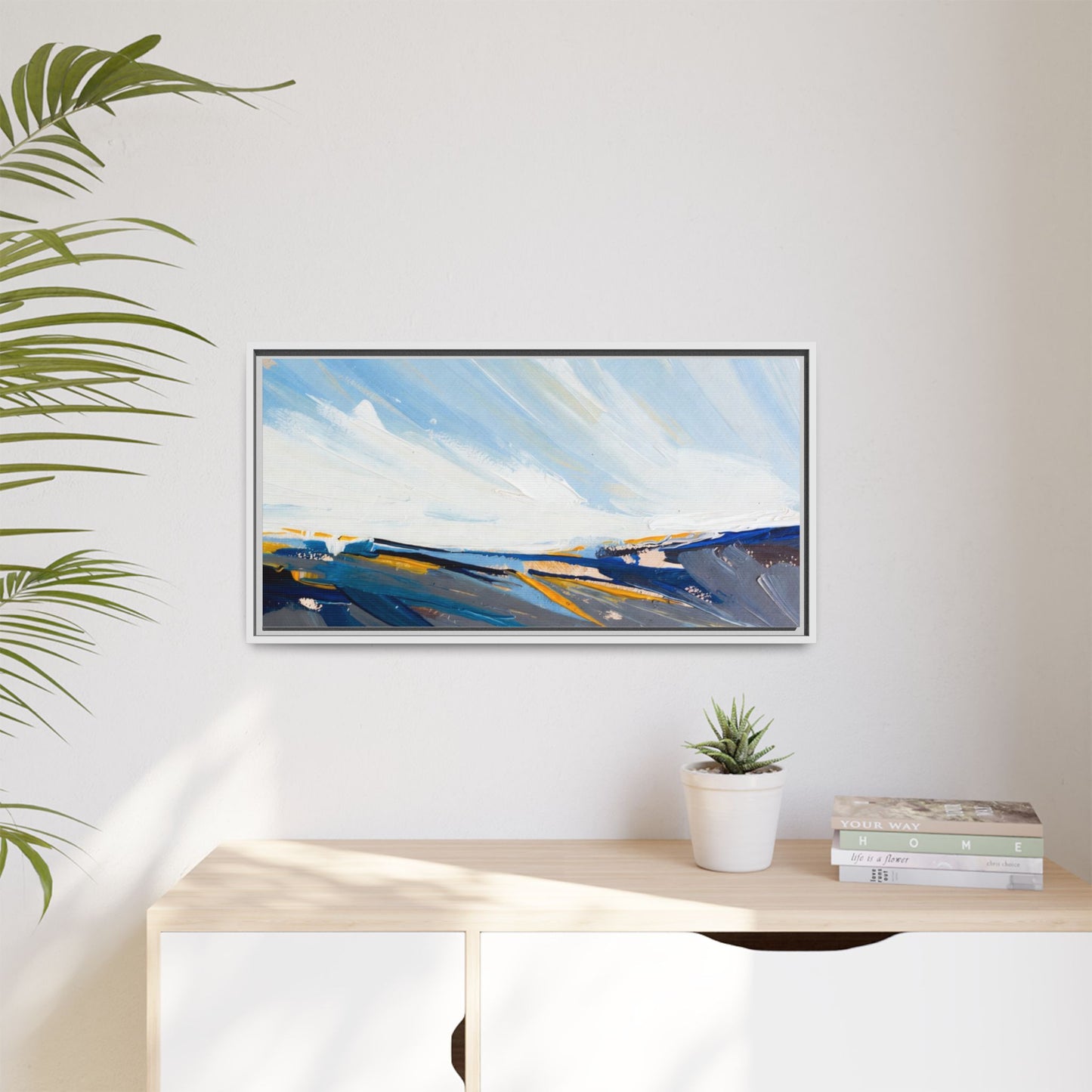 Framed Abstract Seascape Canvas Print — Matte Multi‑Color Wall Art