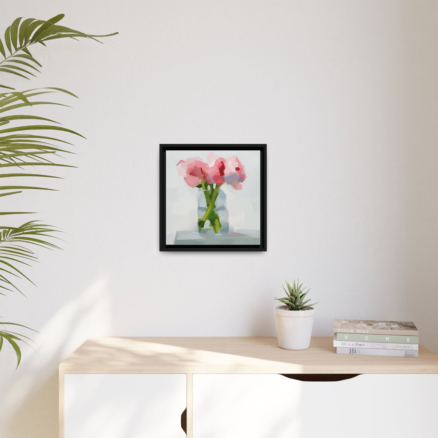Framed Floral Canvas Art — Pink Peonies in Vase (Matte)