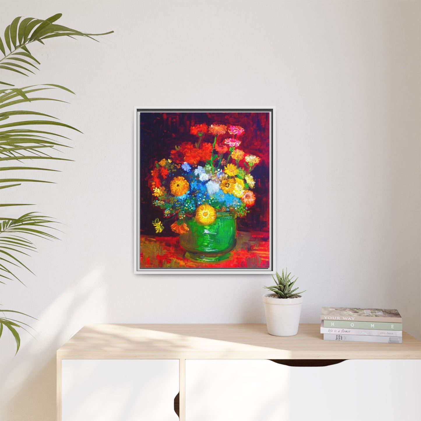 Framed Floral Canvas Print — Colorful Bouquet Wall Art