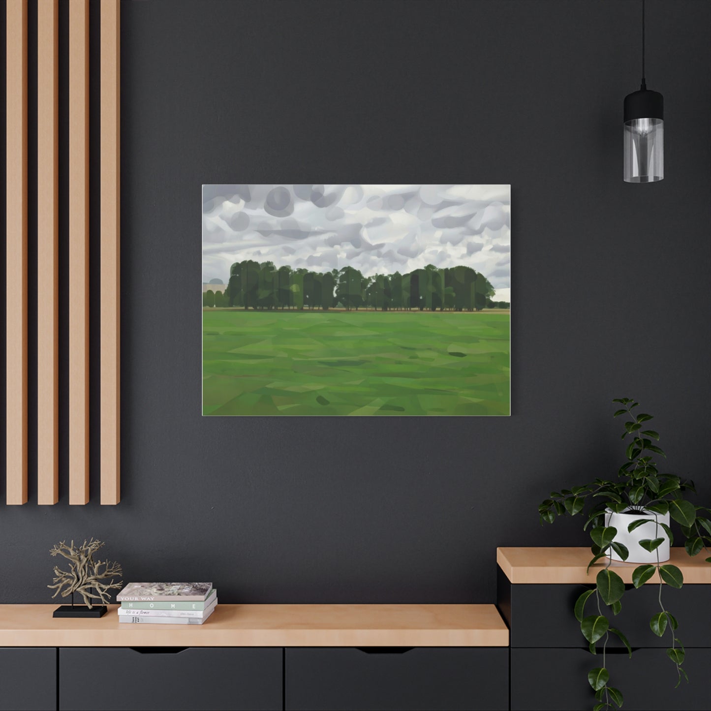 Green Field Landscape Canvas Print — Tranquil Park Scene Matte Stretched Canvas