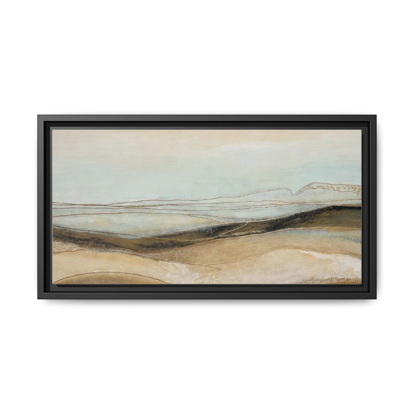 Framed Matte Canvas Wall Art — Neutral Abstract Landscape in Soft Blues & Earth Tones
