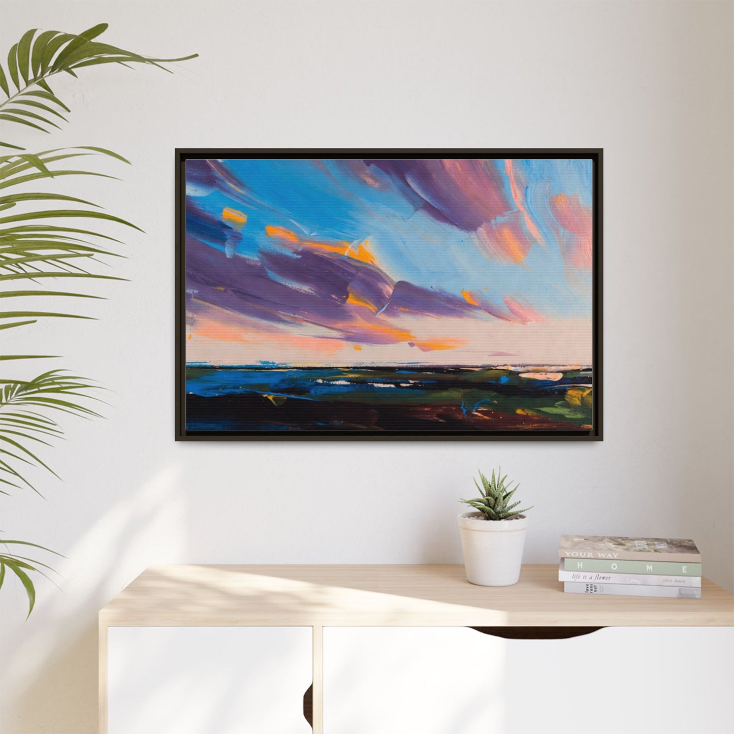 Framed Matte Canvas Abstract Seascape Sunset Art Print