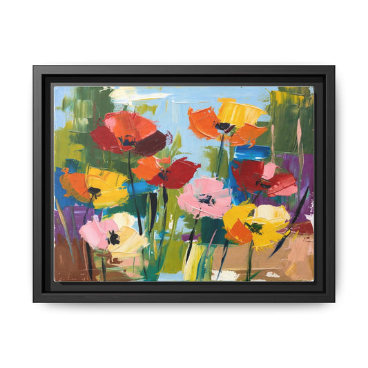 Framed Floral Canvas Print — Colorful Abstract Poppy Artwork