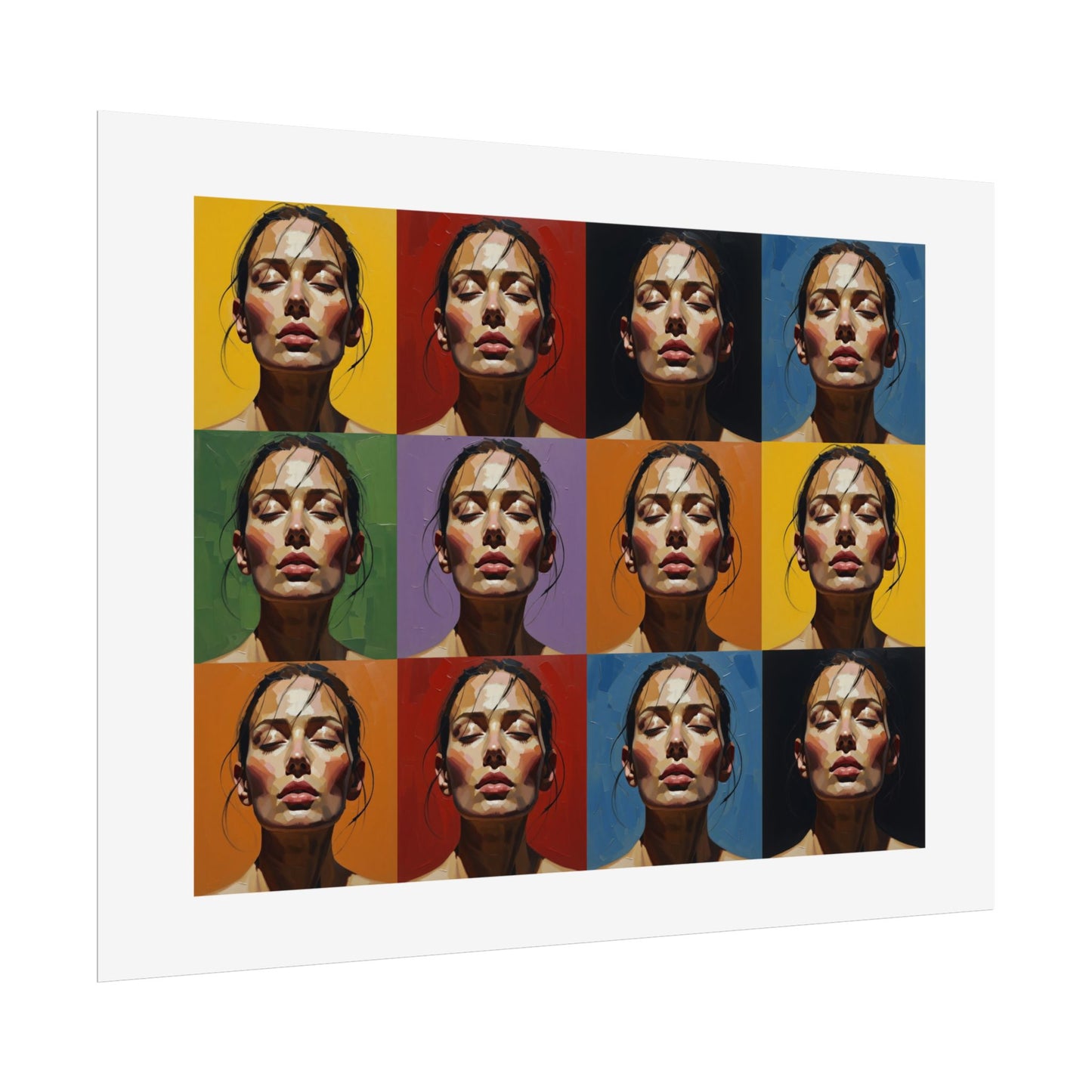 Rolled Poster — Pop Art Portrait Wall Print (Color Grid, 12-Panel)