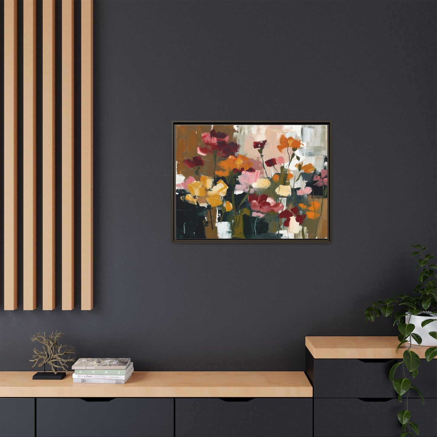 Framed Matte Canvas Floral Abstract Wall Art