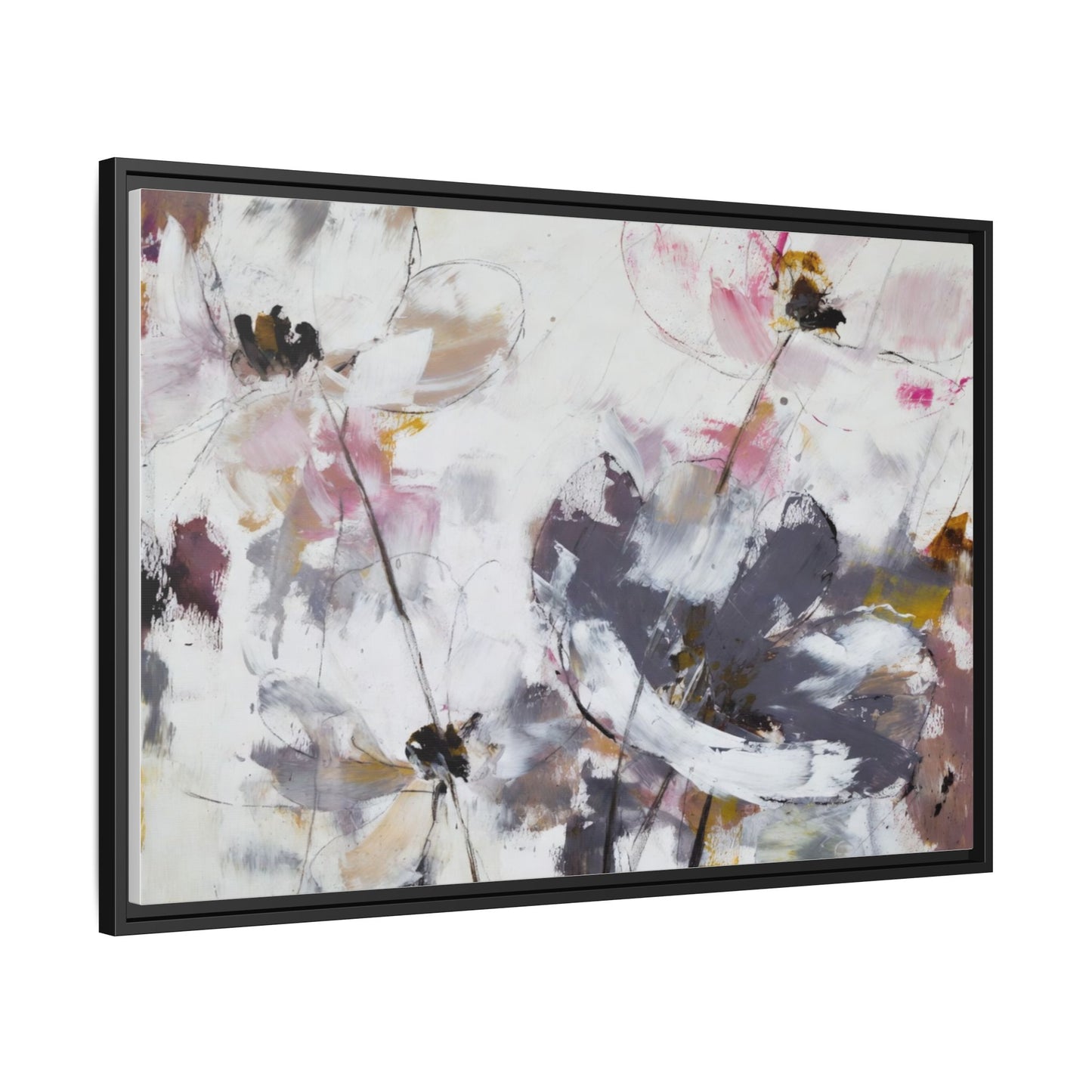 Abstract Floral Matte Canvas Framed Wall Art — Soft Watercolor Blooms