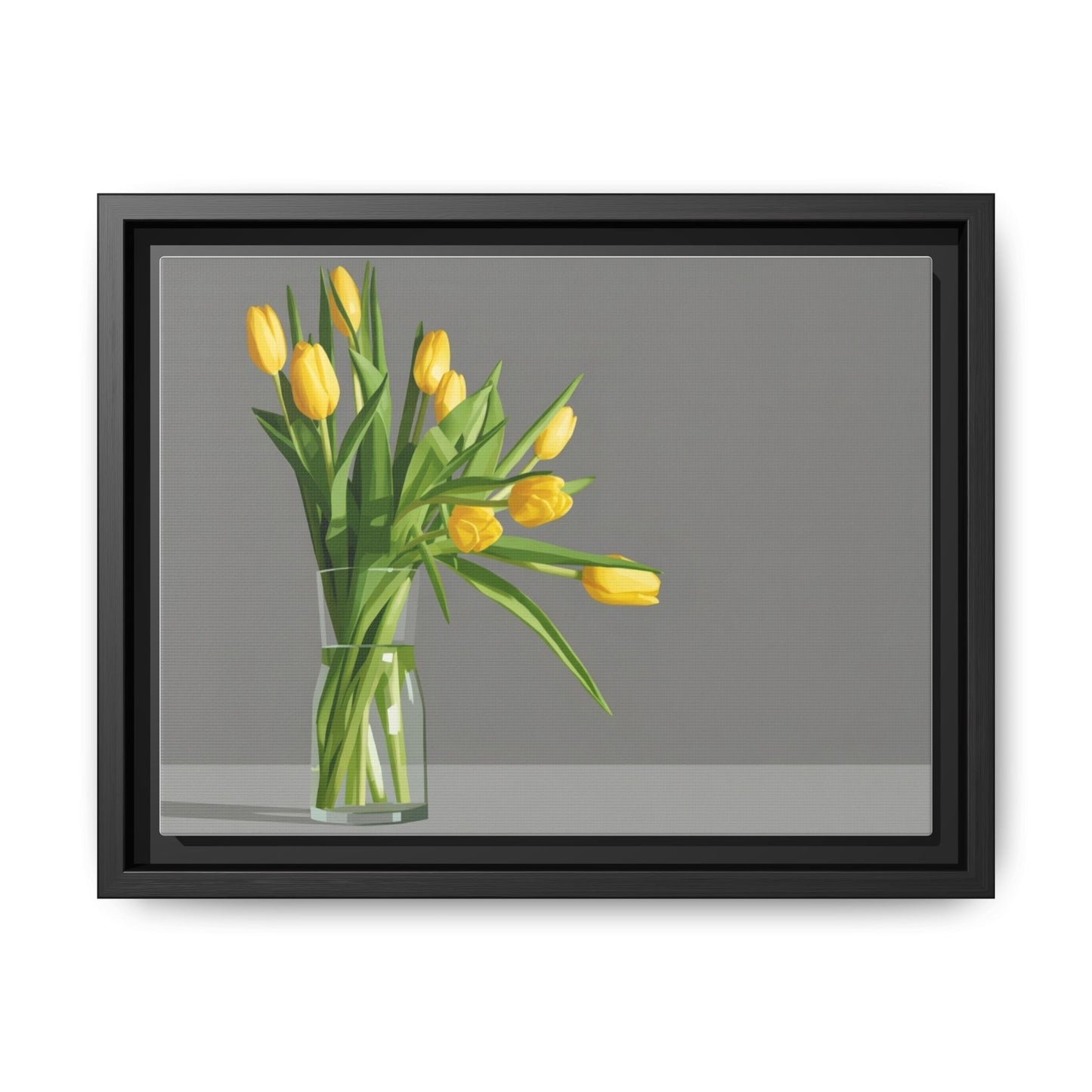 Framed Matte Canvas Art — Yellow Tulip Vase Wall Print