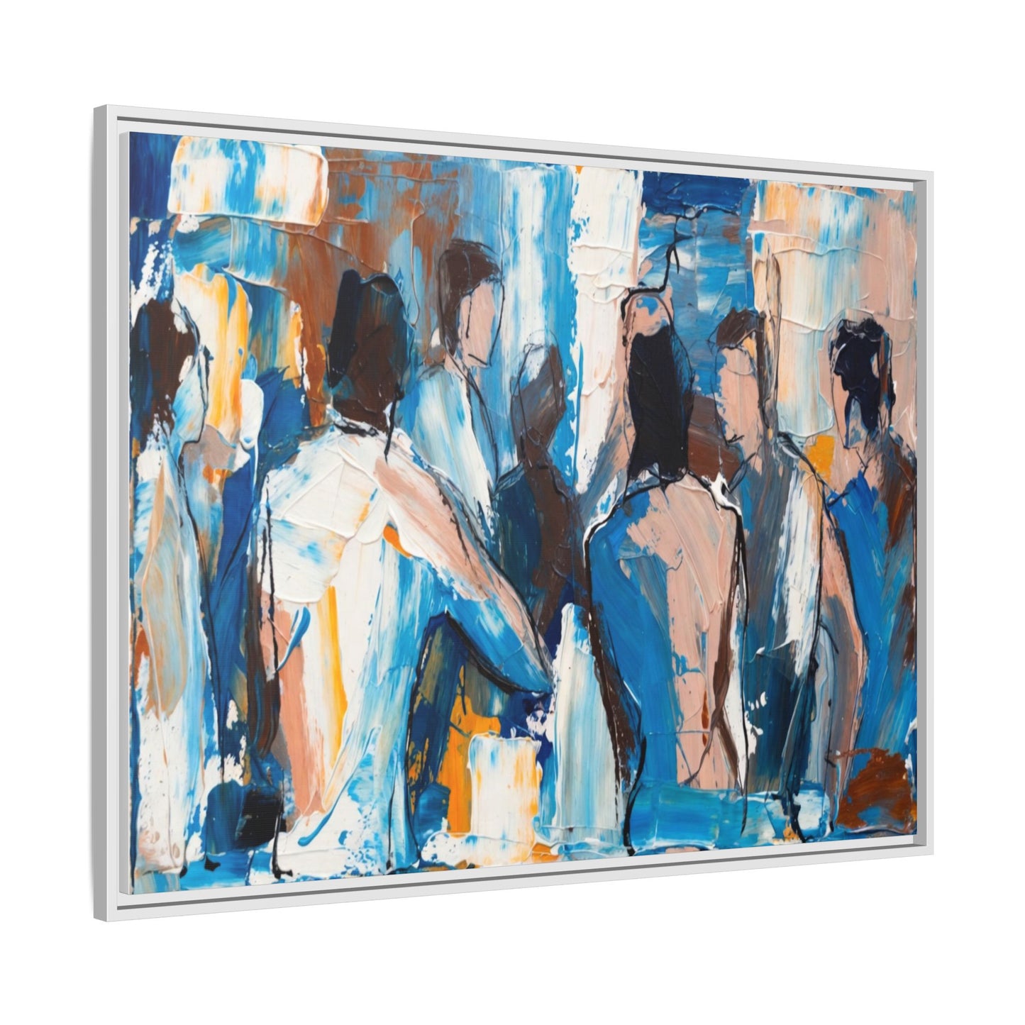 Abstract Coastal Figures Matte Canvas Framed Wall Art