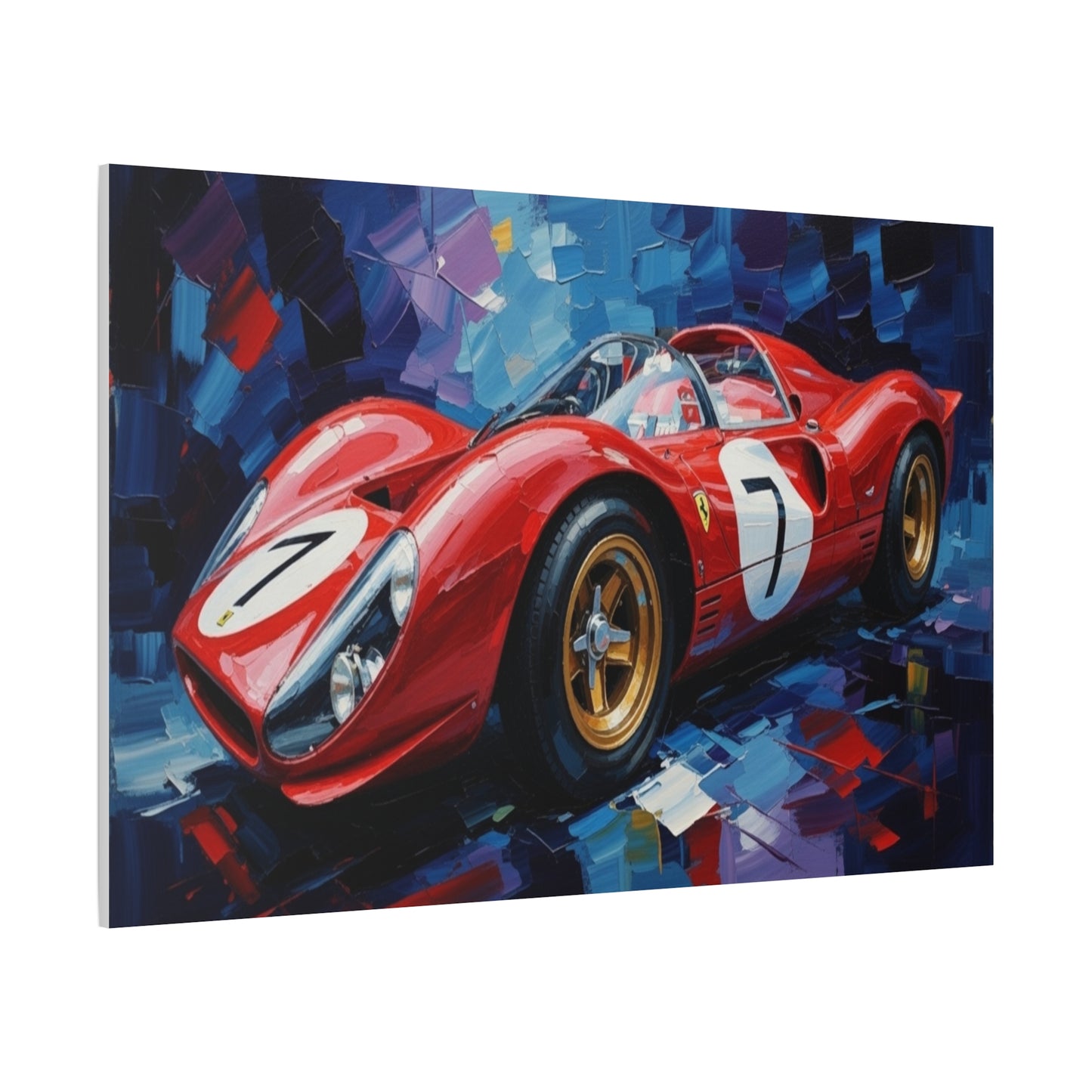 Vintage Ferrari Racing Car Canvas Print — Red Classic Sports Car Artwork (Matte Stretched)