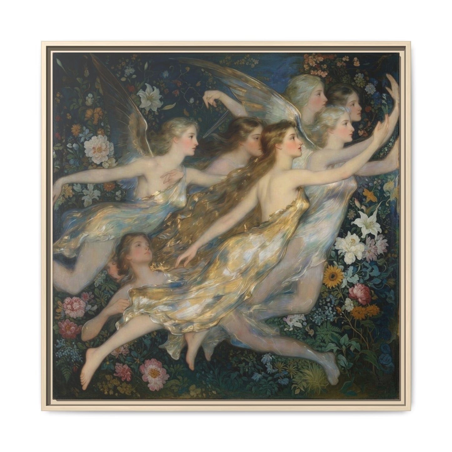 Framed Matte Canvas Wall Art — Vintage Fairies & Floral Painting