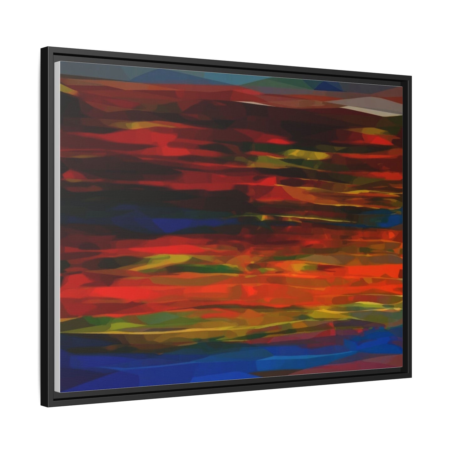 Abstract Multi-Color Matte Canvas Framed Wall Art — Bold Red & Blue Modern Painting