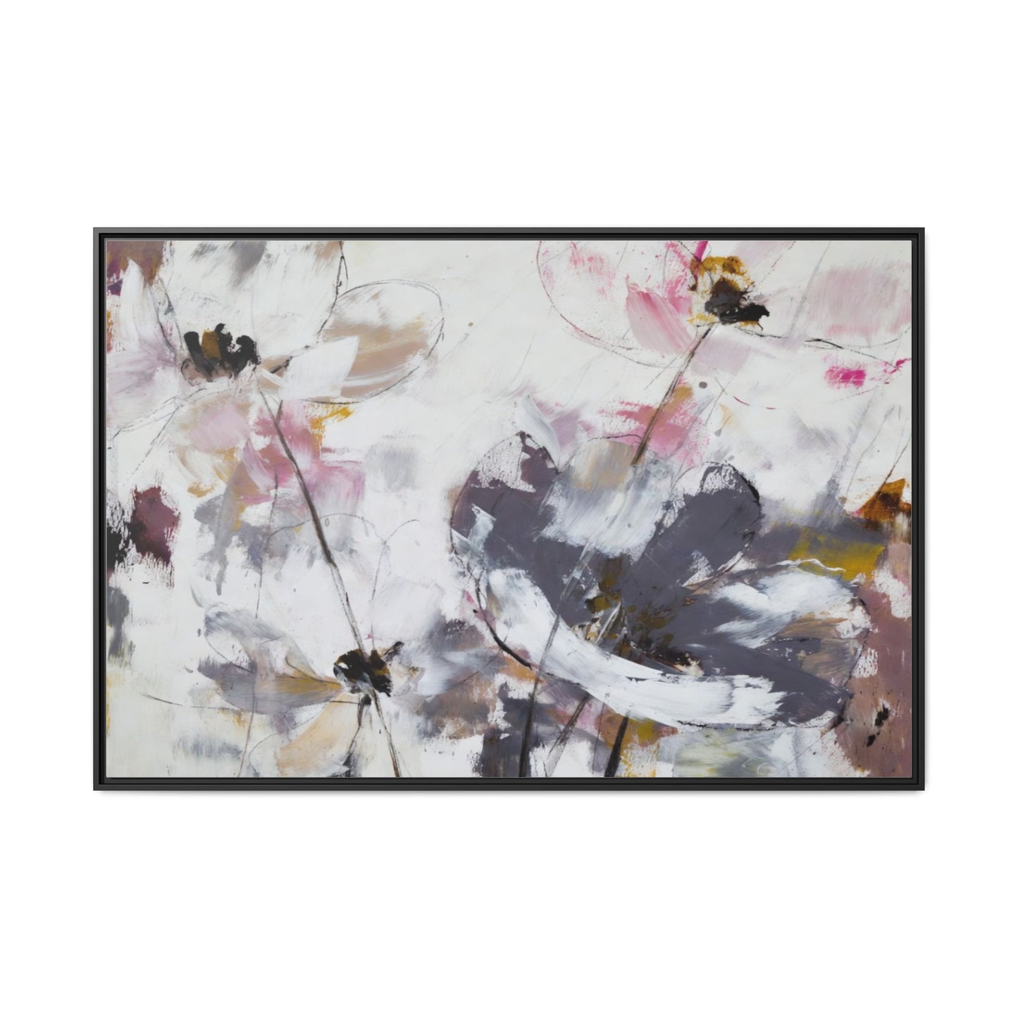 Abstract Floral Matte Canvas Framed Wall Art — Soft Watercolor Blooms