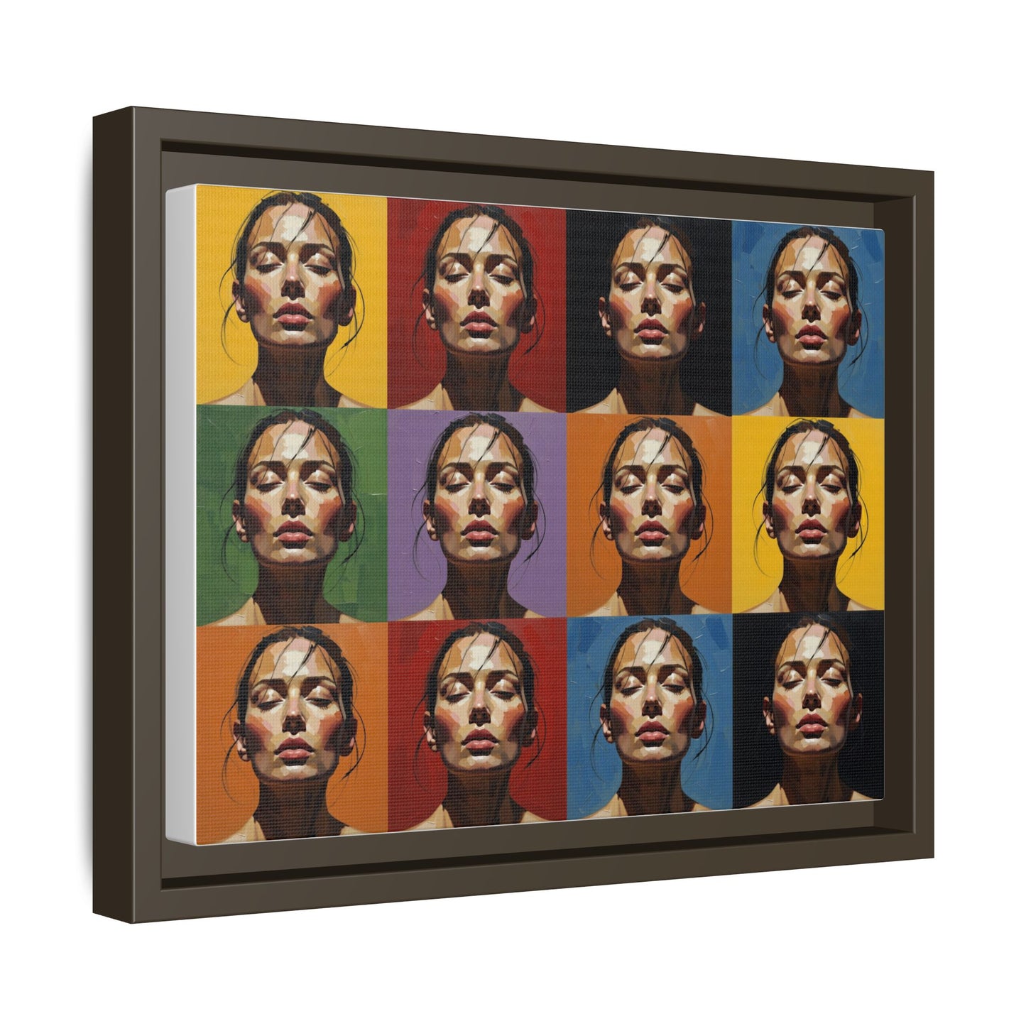 Pop Art Portrait Matte Canvas Print — Framed Multi-Color Grid