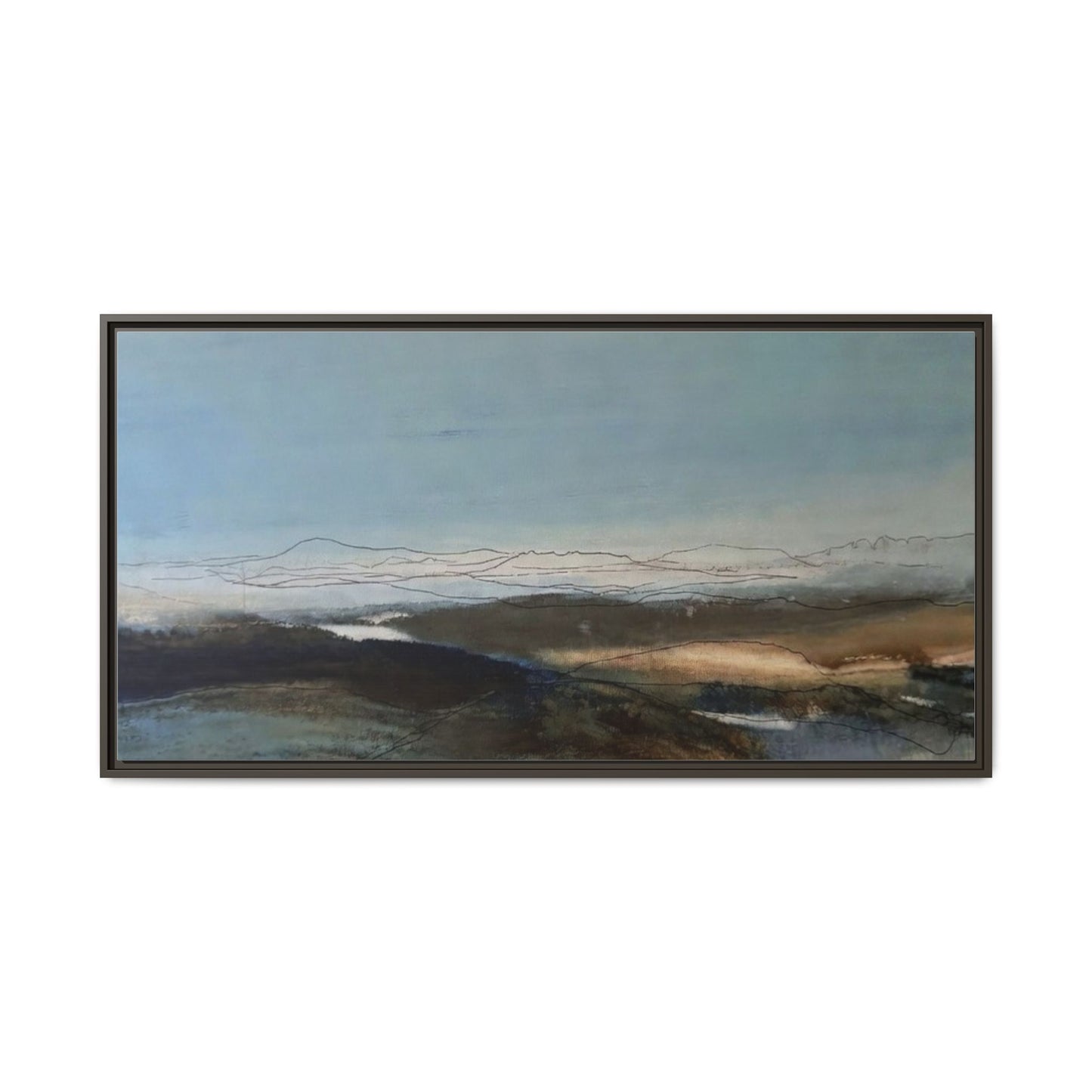 Framed Matte Canvas Wall Art — Serene Abstract Blue Landscape