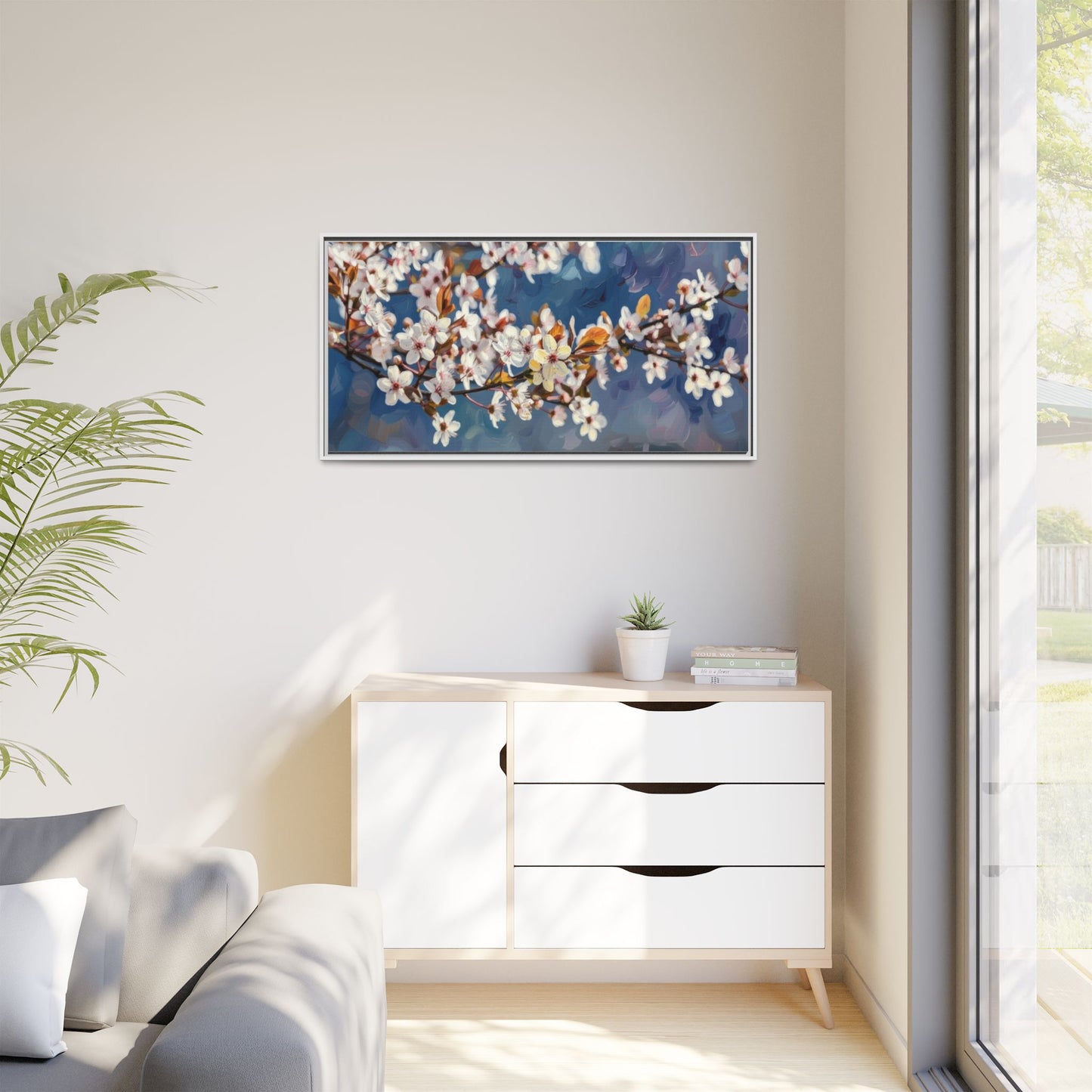 Framed Matte Canvas Print — Cherry Blossom Branch Wall Art